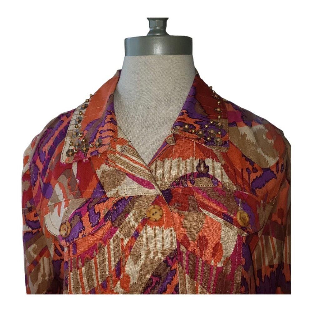 Designer CT1632 Ruby Rd. Orange Multi Denim Look Jacket 14 Size XL / US 12-14 / IT 48-50 - 2 Thumbnail