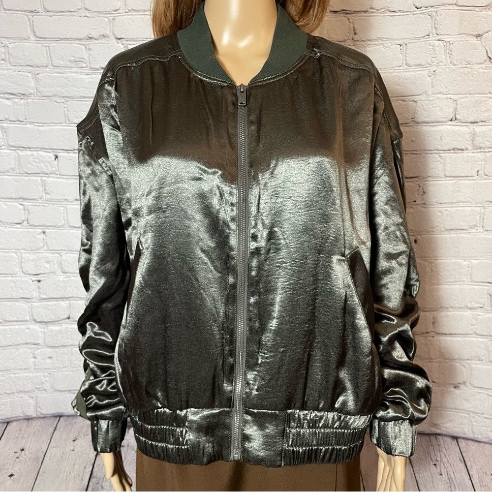 Free People New Free People Movement Relay Zip-Up Olive Satin Bomber Ja Size M / US 6-8 / IT 42-44 - 5 Thumbnail
