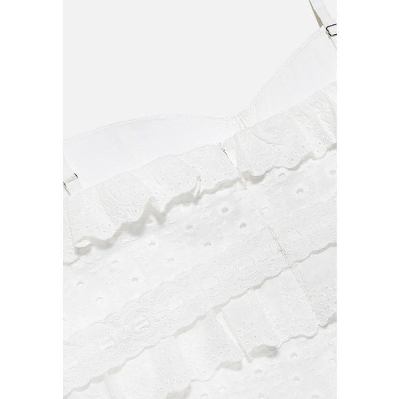 Other Commense White Cup Detail Layered Ruffle Eyelet Long Dress Size M / US 6-8 / IT 42-44 - 4 Thumbnail
