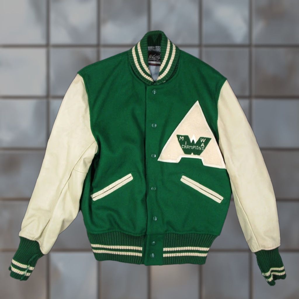 Vintage VINTAGE Whiting Los Angeles Varsity Letterman Jacket Green Wool Leather Mens 42 L Size US L / EU 52-54 / 3 - 1 Thumbnail