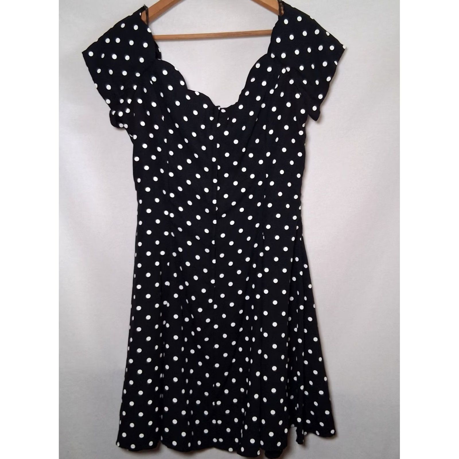 Vintage VINTAGE Roberta Dress XL Black Polka Dot Off Shoulder Scalloped Pinup 90s Size XL / US 12-14 / IT 48-50 - 3 Thumbnail