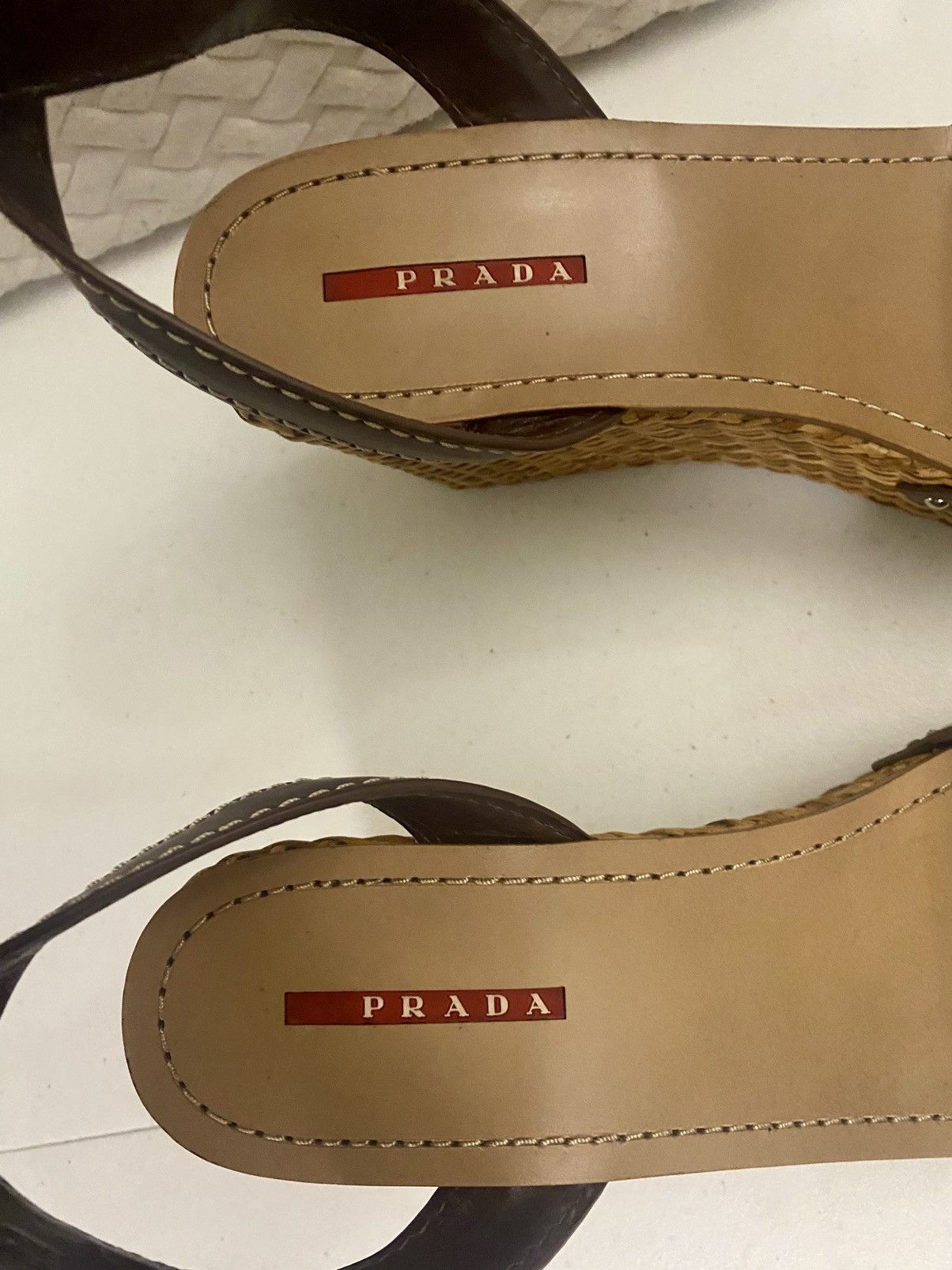 Prada Prada Brown Leather Wicker Wedge Sandals 3XZ175 10 US NEW Size US 10 / IT 40 - 14 Thumbnail
