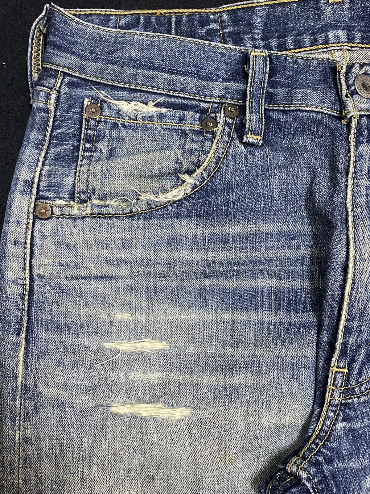 Levi's Vintage Clothing Vintage Levis 503 Blue Wash Trash Distressed Jeans Size US 30 / EU 46 - 10 Thumbnail