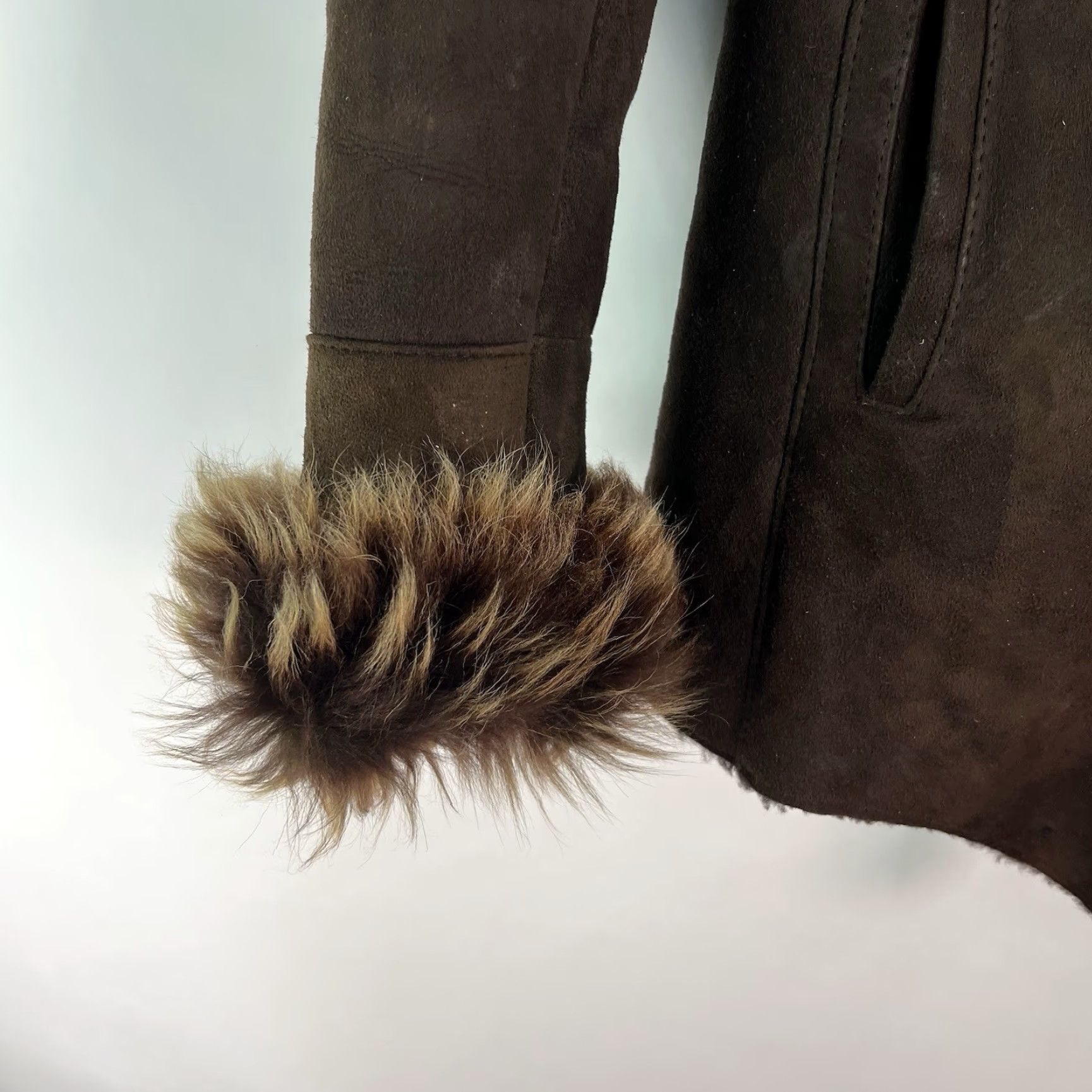 Vintage VINTAGE ArcAngel Paris Shearling Suede Coat Ladies S Brown Fur Lined Wool Zip Button Bomber Jacket Mid-Length Size S / US 4 / IT 40 - 4 Thumbnail