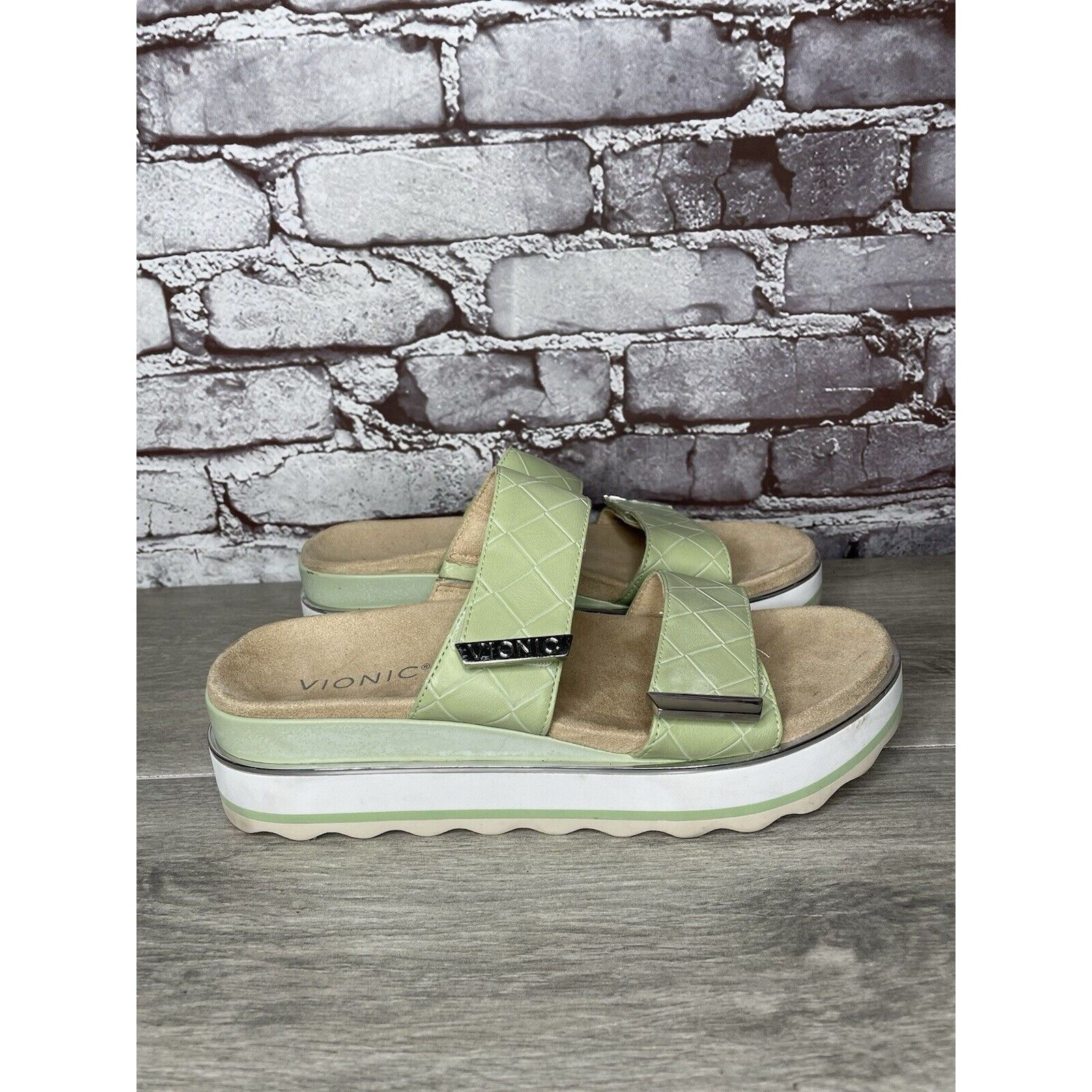 Other Vionic Brandie Mint Green Double Strap Slide Vegan Sandals W Size US 8 / IT 38 - 8 Thumbnail