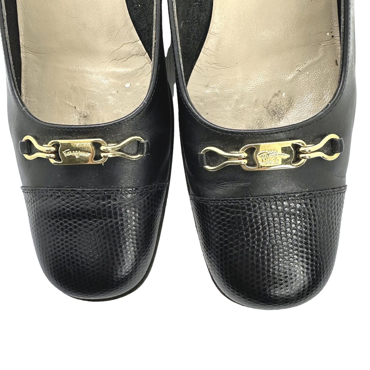 Salvatore Ferragamo Salvatore Ferragamo Black Leather Cap Block Heel Pumps 9AA Size US 9 / IT 39 - 3 Thumbnail