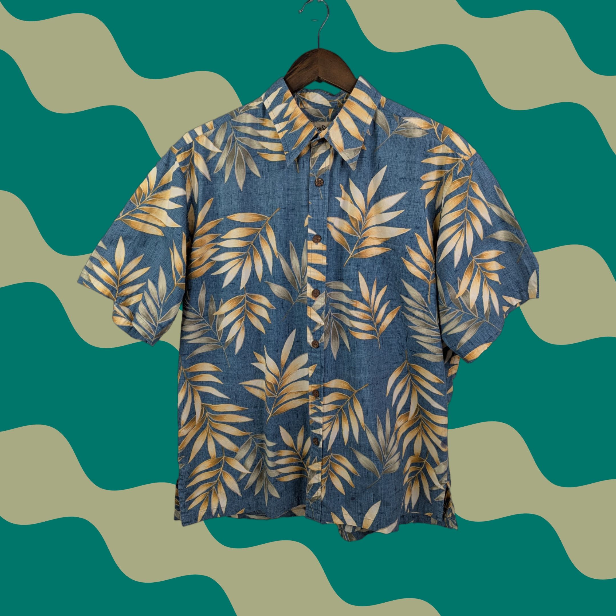 ALOHAS VINTAGE Cooke Street Honolulu Hawaiian Shirt Mens Large Blue Aloha Leaves Short Sleeve Size US L / EU 52-54 / 3 - 1 Thumbnail