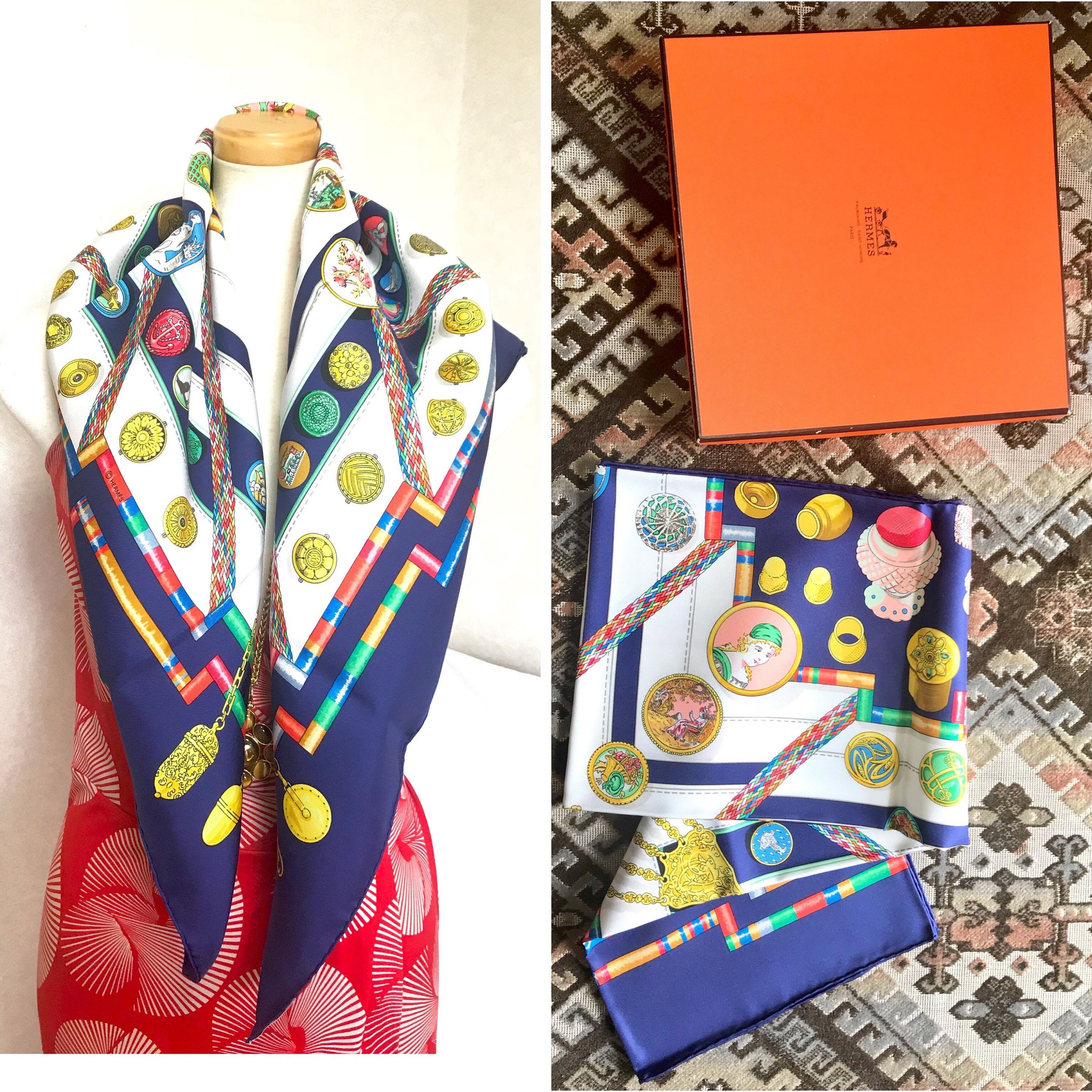 Hermes Vintage HERMES Carre navy silk scarf with yellow, pink, gree Size ONE SIZE - 10 Thumbnail