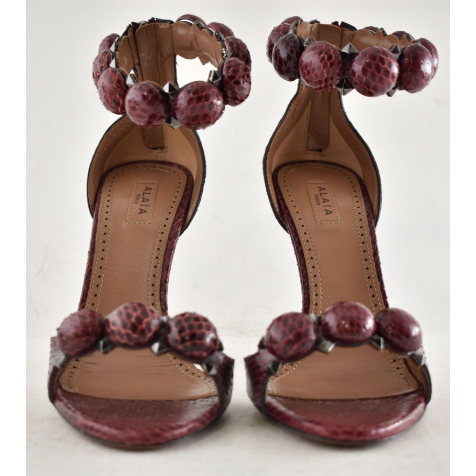 Alaia Alaia Bombe Red Snakeskin Studded Ankle Strap Sandal 36 Size US 6 / IT 36 - 7 Thumbnail