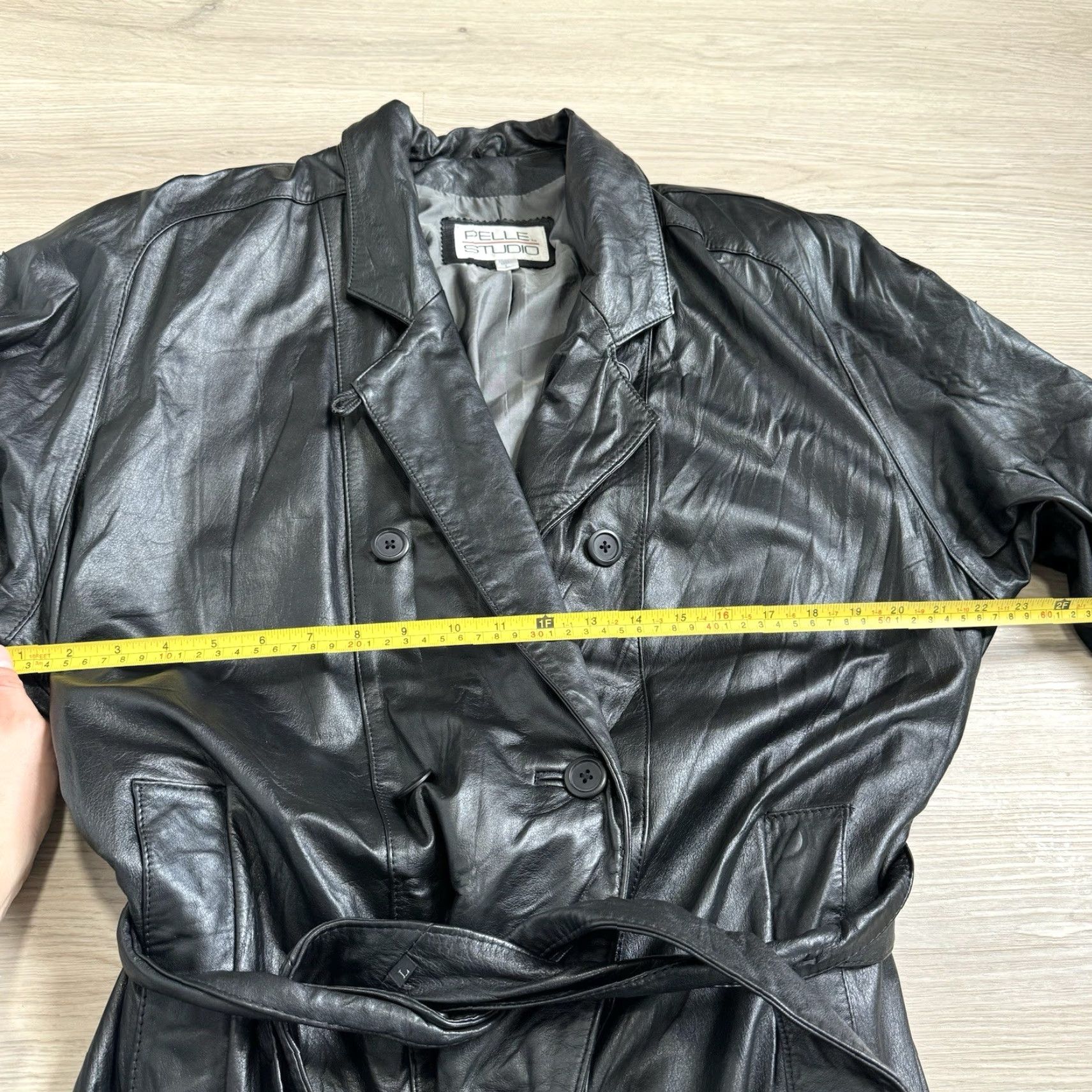 Vintage VINTAGE 90s Pelle Studio Leather Trench Coat Double Breasted Belted Jacket Men L Black Size US L / EU 52-54 / 3 - 7 Thumbnail