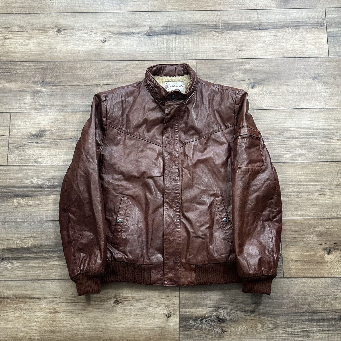 Other Vintage 90s Chess King Leather Sherpa Lined Bomber Jacket Size US L / EU 52-54 / 3 - 1 Thumbnail