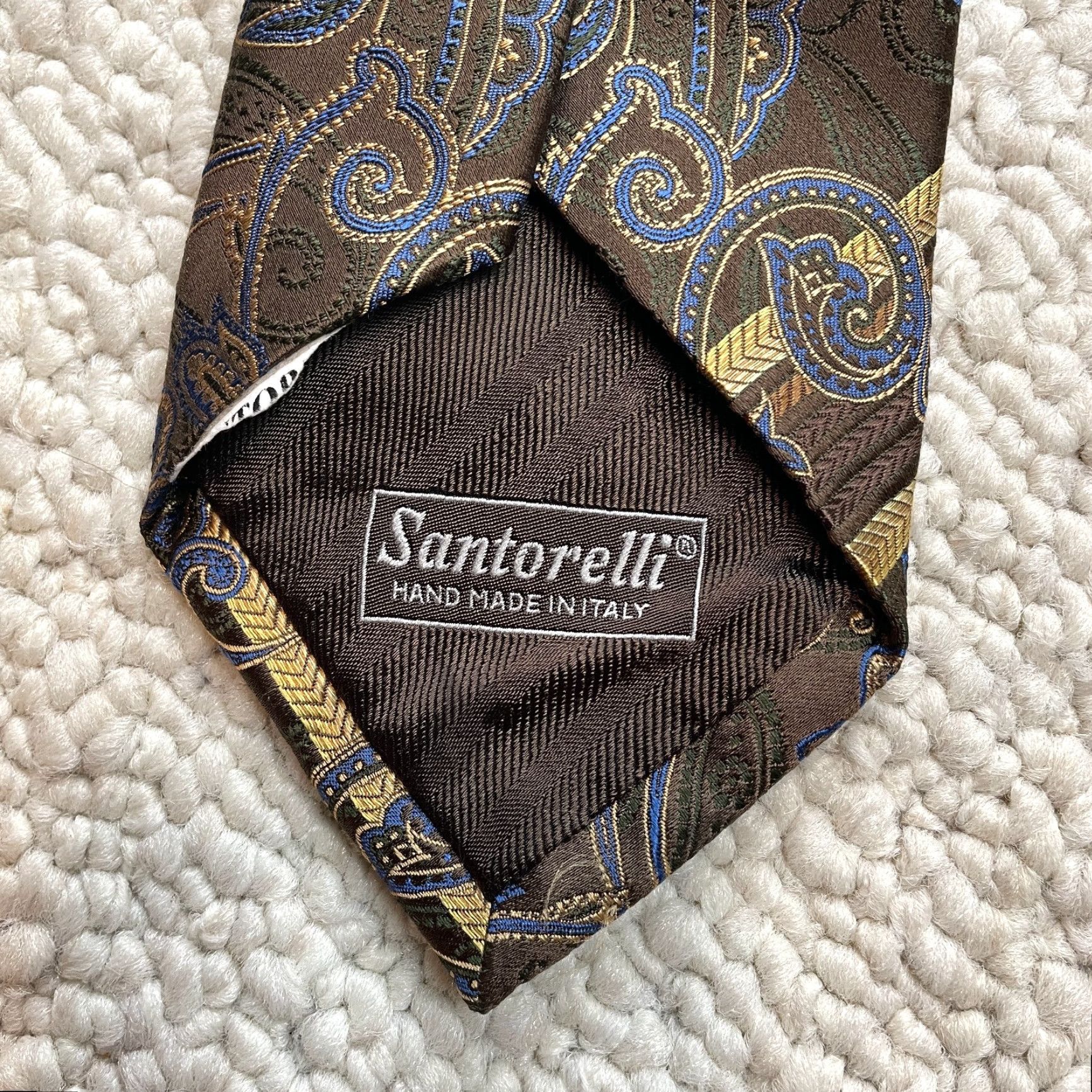 Vintage VINTAGE Santorelli Mens OS Brown Gold Floral Pasiley 100% Silk Designer Classic Necktie Size ONE SIZE - 7 Thumbnail