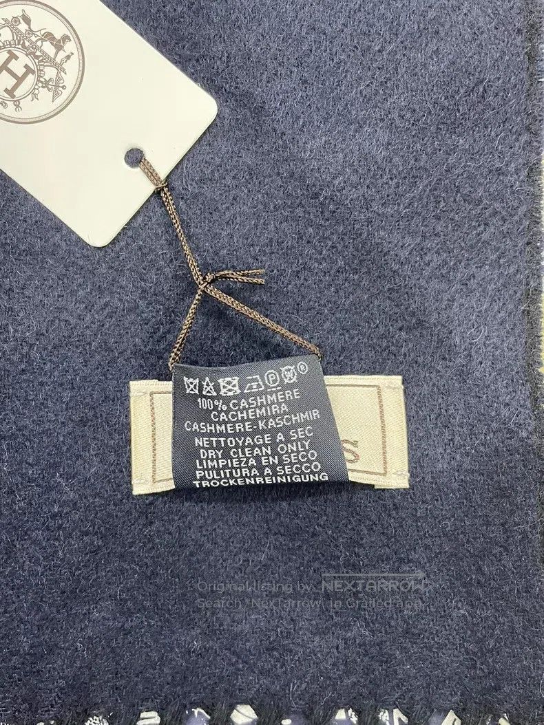 Hermes Hermes Black Blue Mixed Cashmere Fringe Scarf Size ONE SIZE - 5 Thumbnail