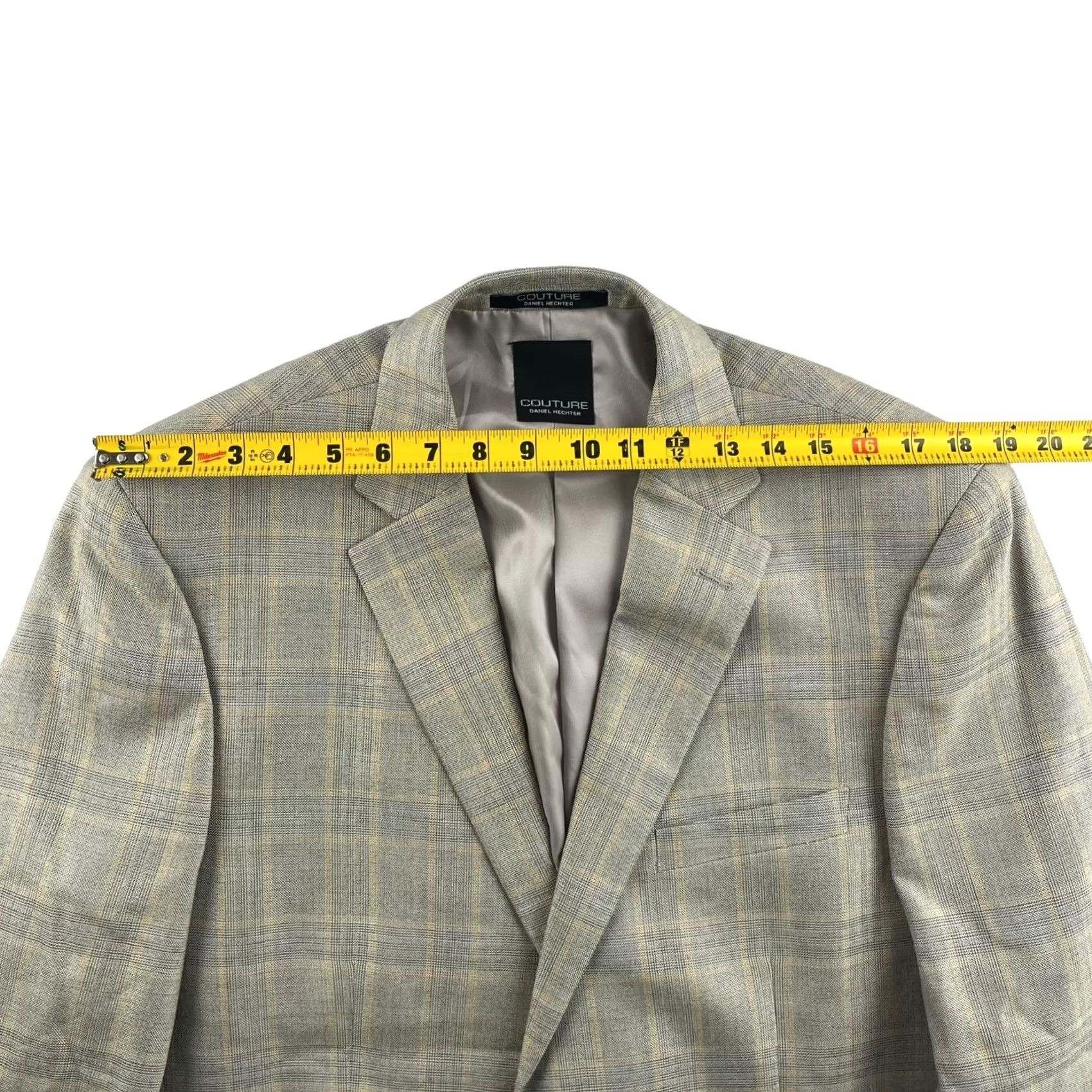 Vintage Daniel Hechter Beige Windowpane Plaid Blazer 44 Long Mens Size 44R - 6 Thumbnail