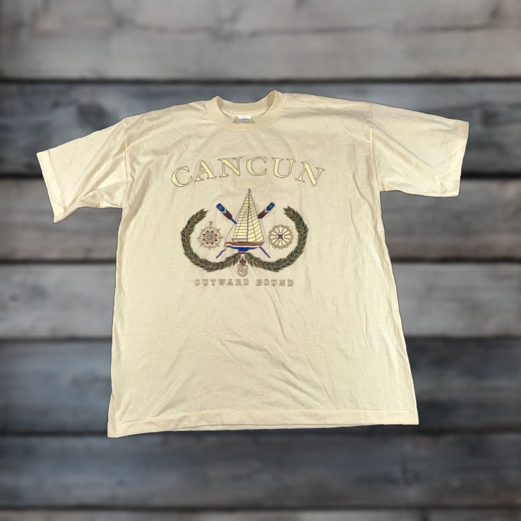 Vintage VINTAGE Cancun Outward Bound Sailboat T-Shirt Adult 2XL Ivory Short Sleeve Crew Neck Cotton Logo 90s Mens Size US XXL / EU 58 / 5 - 1 Thumbnail