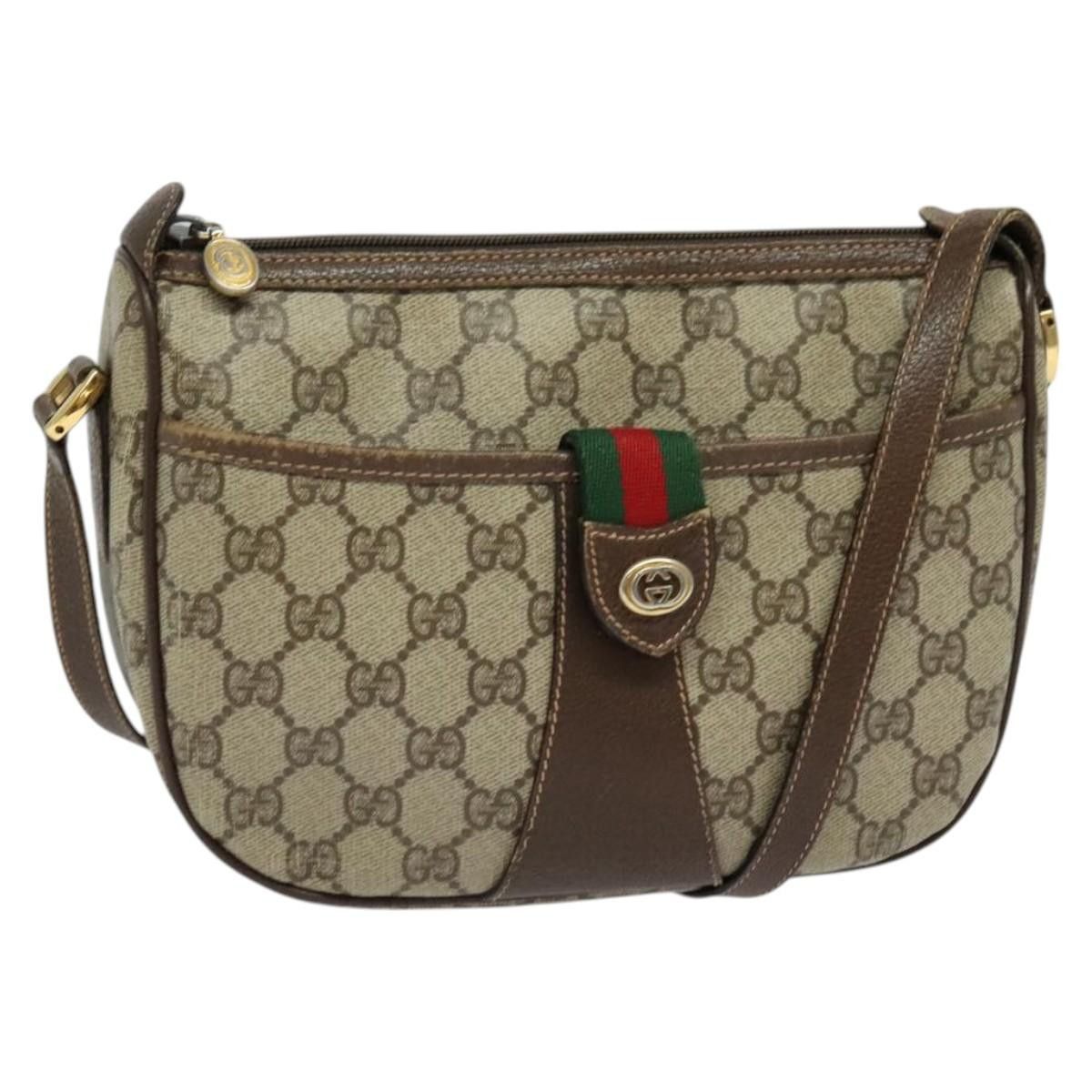 Gucci GG Supreme Web Sherry Line Shoulder Bag Pvc Beige 89 02 032 Auth 121449, Women's