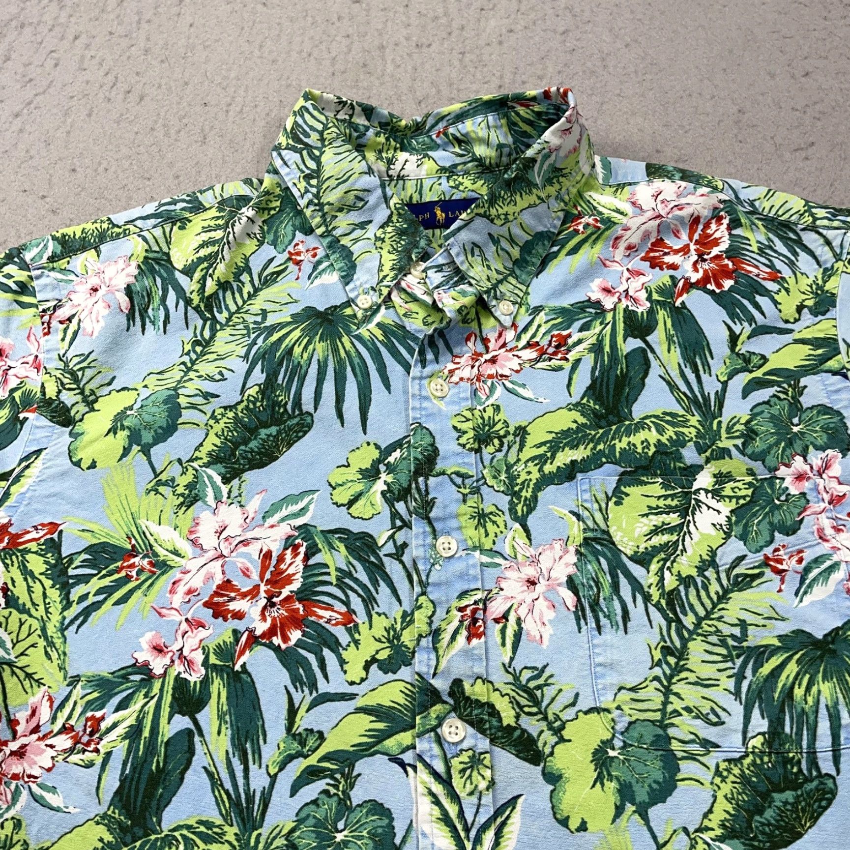 Ralph Lauren VINTAGE? No. Ralph Lauren Shirt Mens XL Blue Hawaiian Tropical Floral Button Front Cotton Size US XL / EU 56 / 4 - 2 Thumbnail