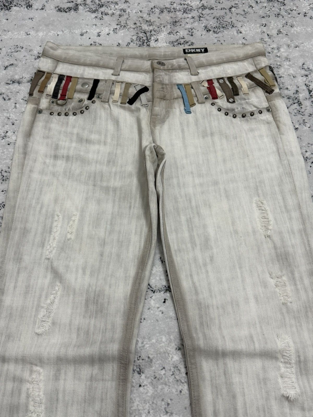 DKNY DKNY Double Waist Studs Released Hem Y2K Grey Straight Jeans Size US 32 / EU 48 - 3 Thumbnail