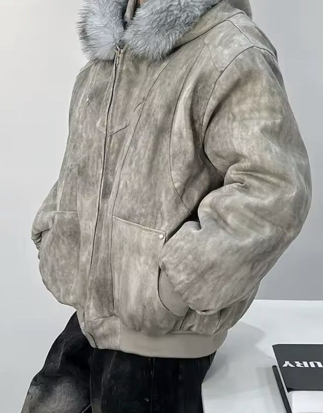Japanese Brand Distressed Acid-Wash Bomber Jacket - Faux Fur Hood Size US S / EU 44-46 / 1 - 2 Thumbnail
