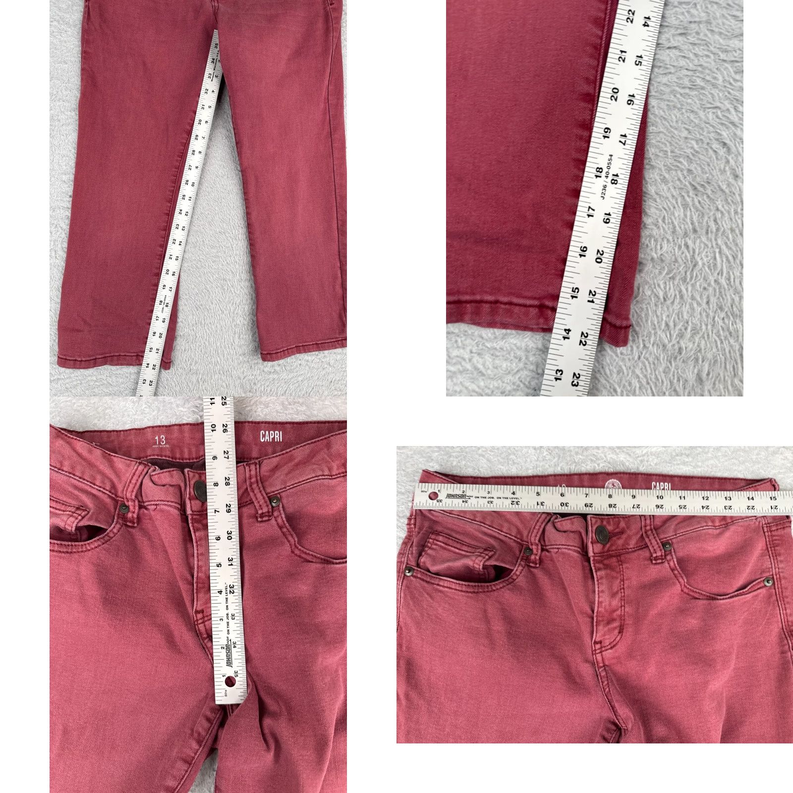 Vintage SO Jeans Juniors 13 Red Denim Capri Mid Rise Cotton Rayon Blend 30x22 Size 34" / US 12 / IT 48 - 8 Thumbnail