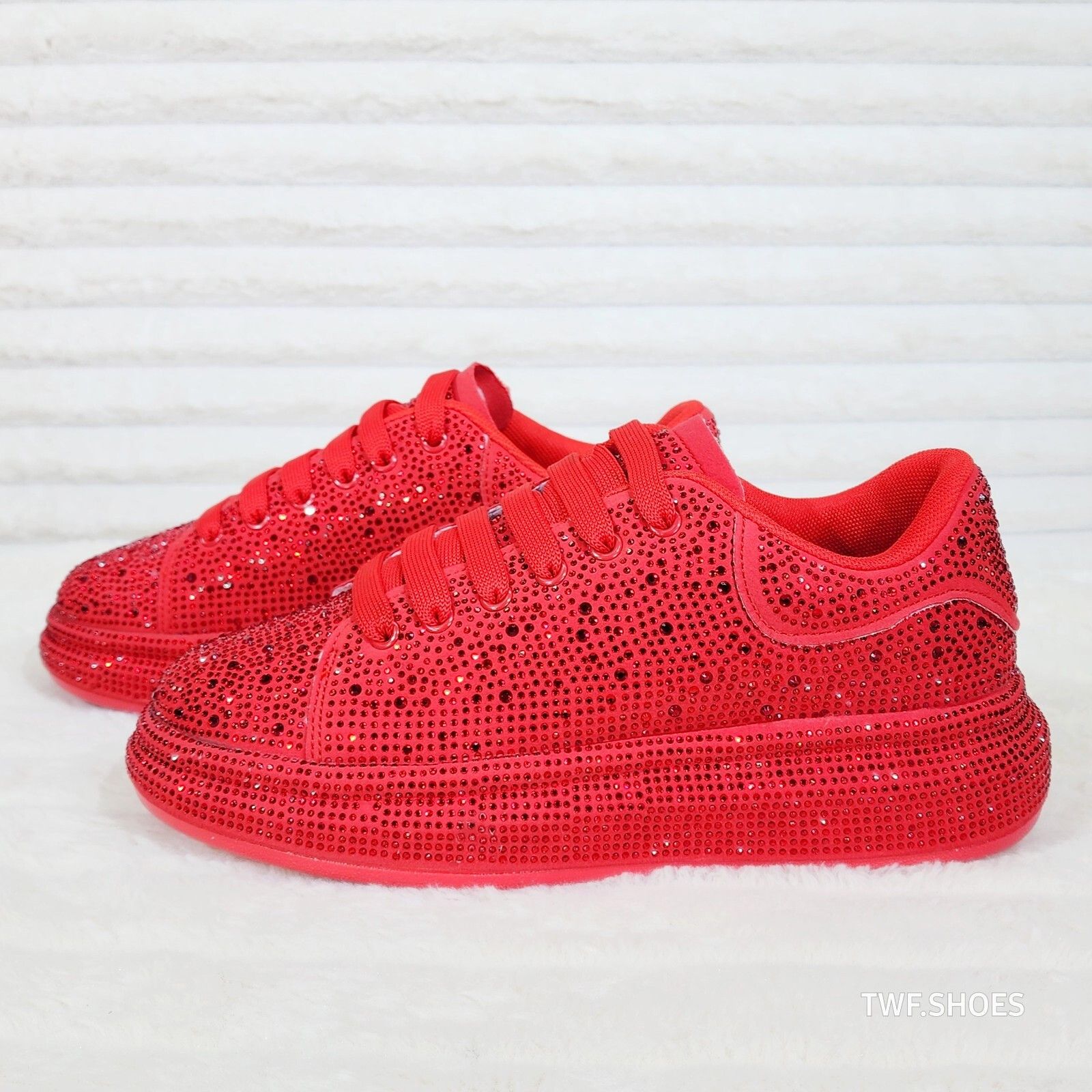 Other Dazzle Cush Red Rhinestone Comfy Platform Sneakers Tennis Sh Size US 6 / IT 36 - 1 Thumbnail