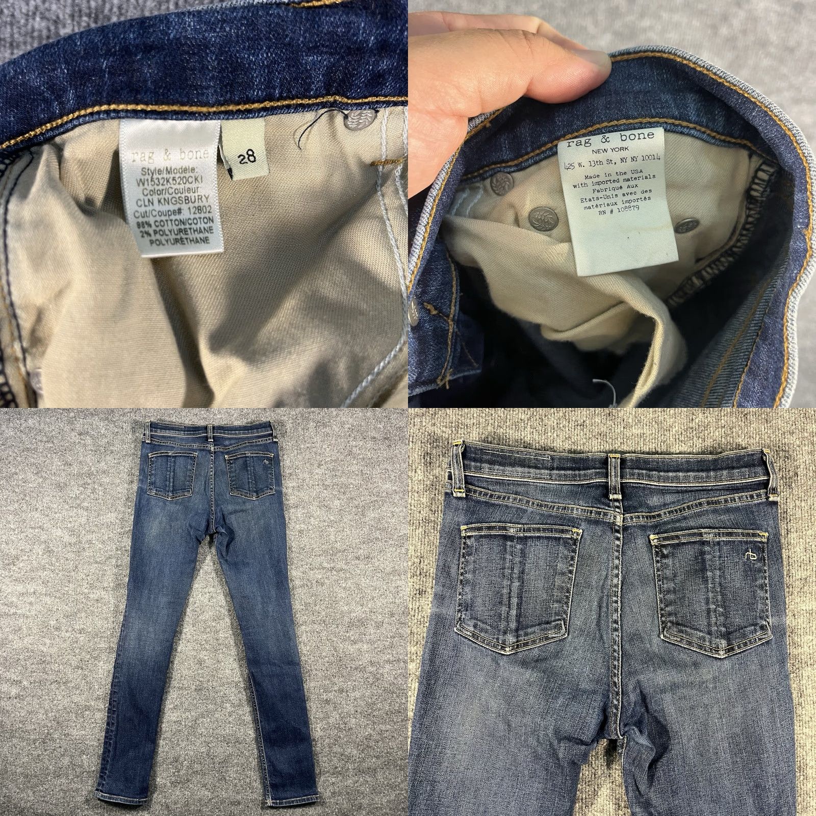 Rag & Bone Rag & Bone Women's Jeans Skinny High Rise 28 Blue Medium Wash Whiskers W1532K520ELC Size 28" / US 6 / IT 42 - 8 Thumbnail