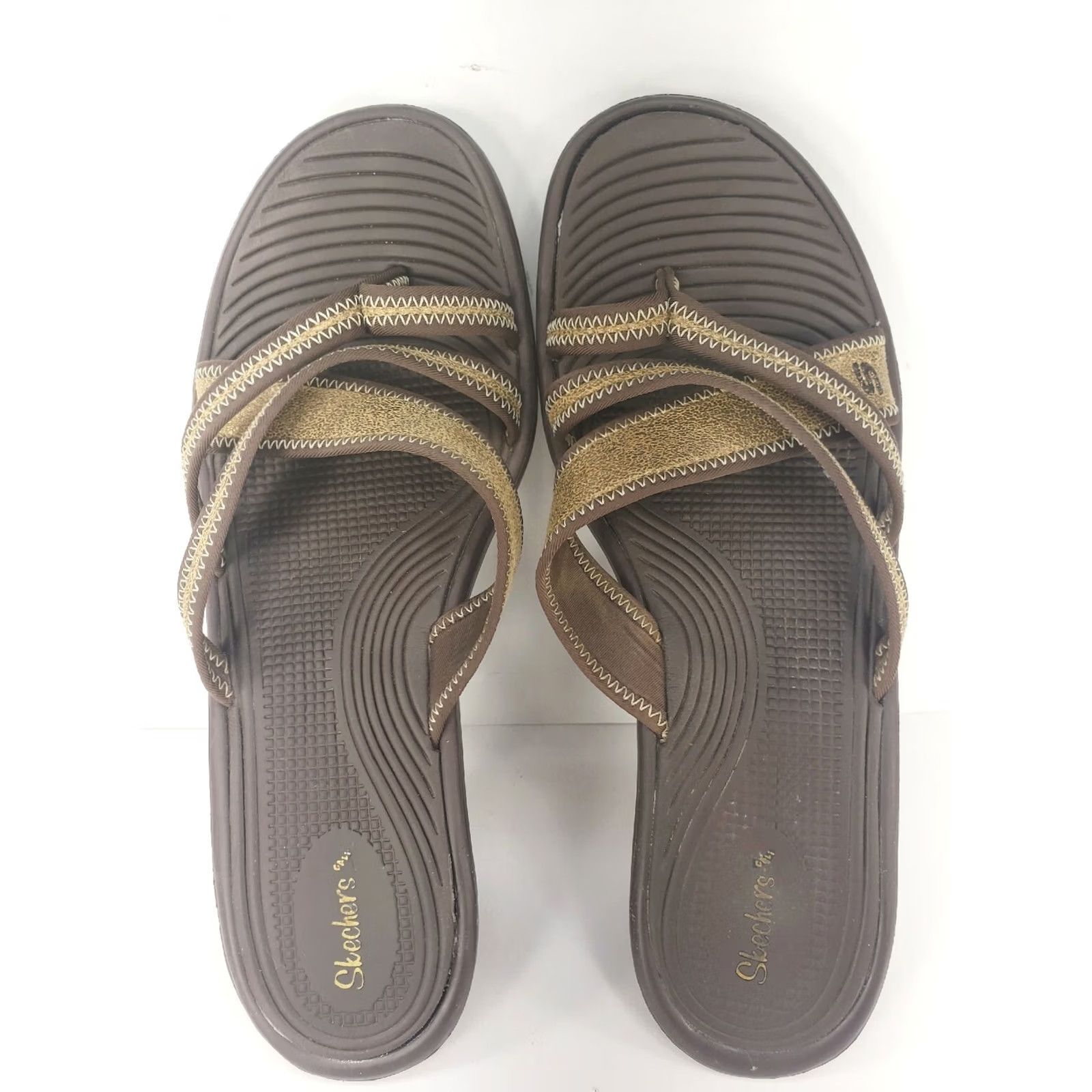 SKECHERS Skechers Sandal Womens SZ 9 Gold & Brown Thong Comfort Slip On Slide Strappy EUC Size US 9 / IT 39 - 6 Thumbnail