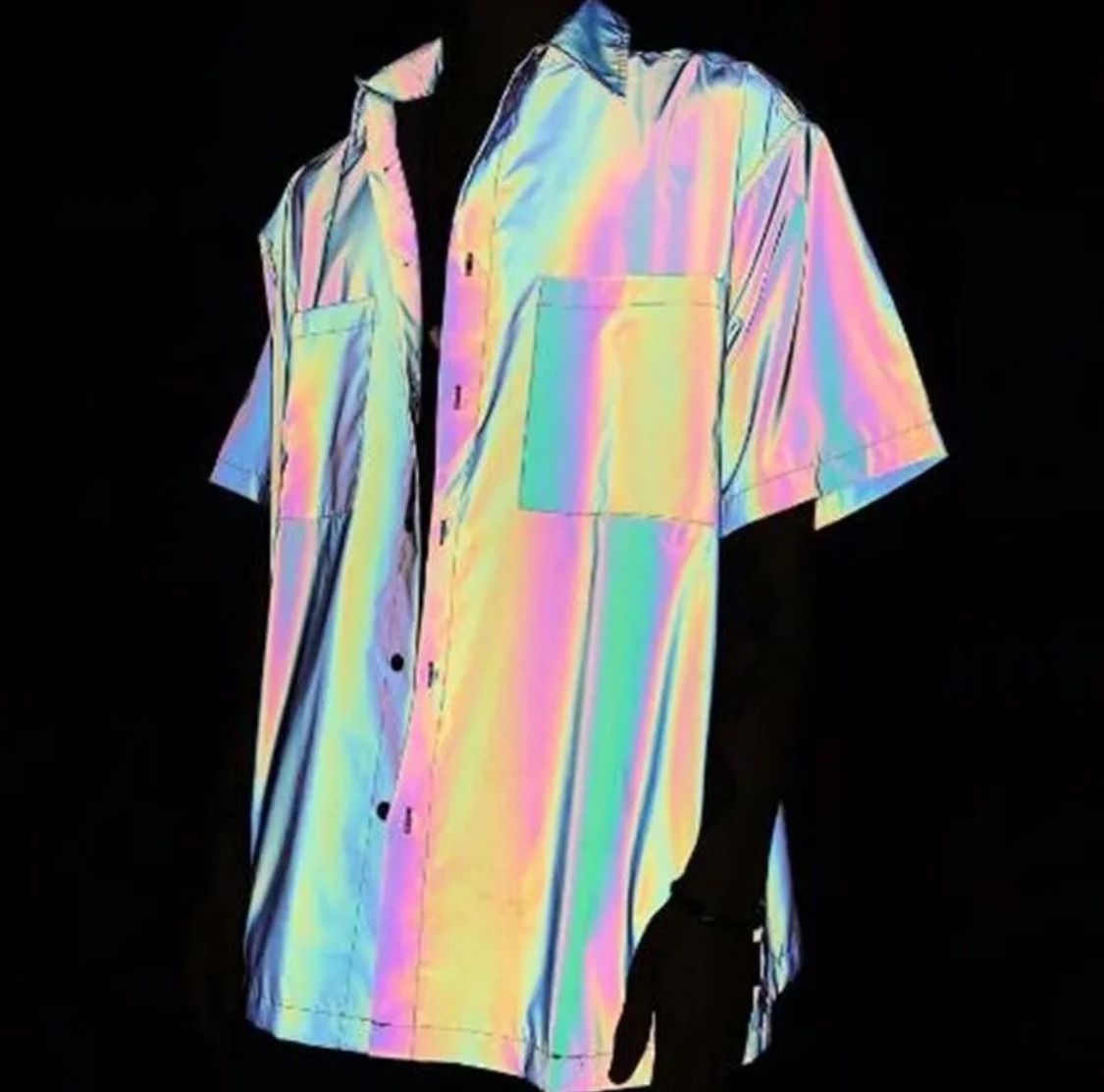 Rap Tees 🩶Reflective Crazy shirt jacket oversized Short sleeve Size US L / EU 52-54 / 3 - 10 Thumbnail