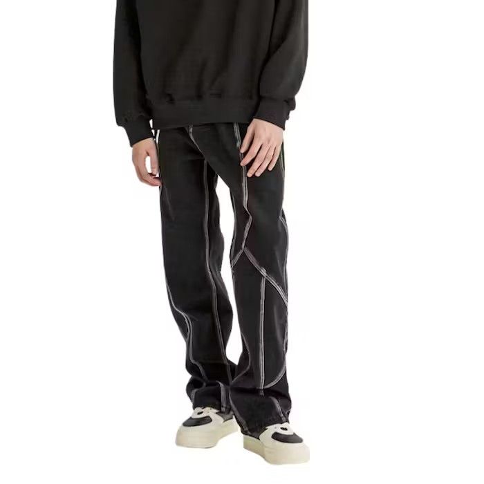 image of Striped Black Stacked Denim Jeans, Men's (Size 32)