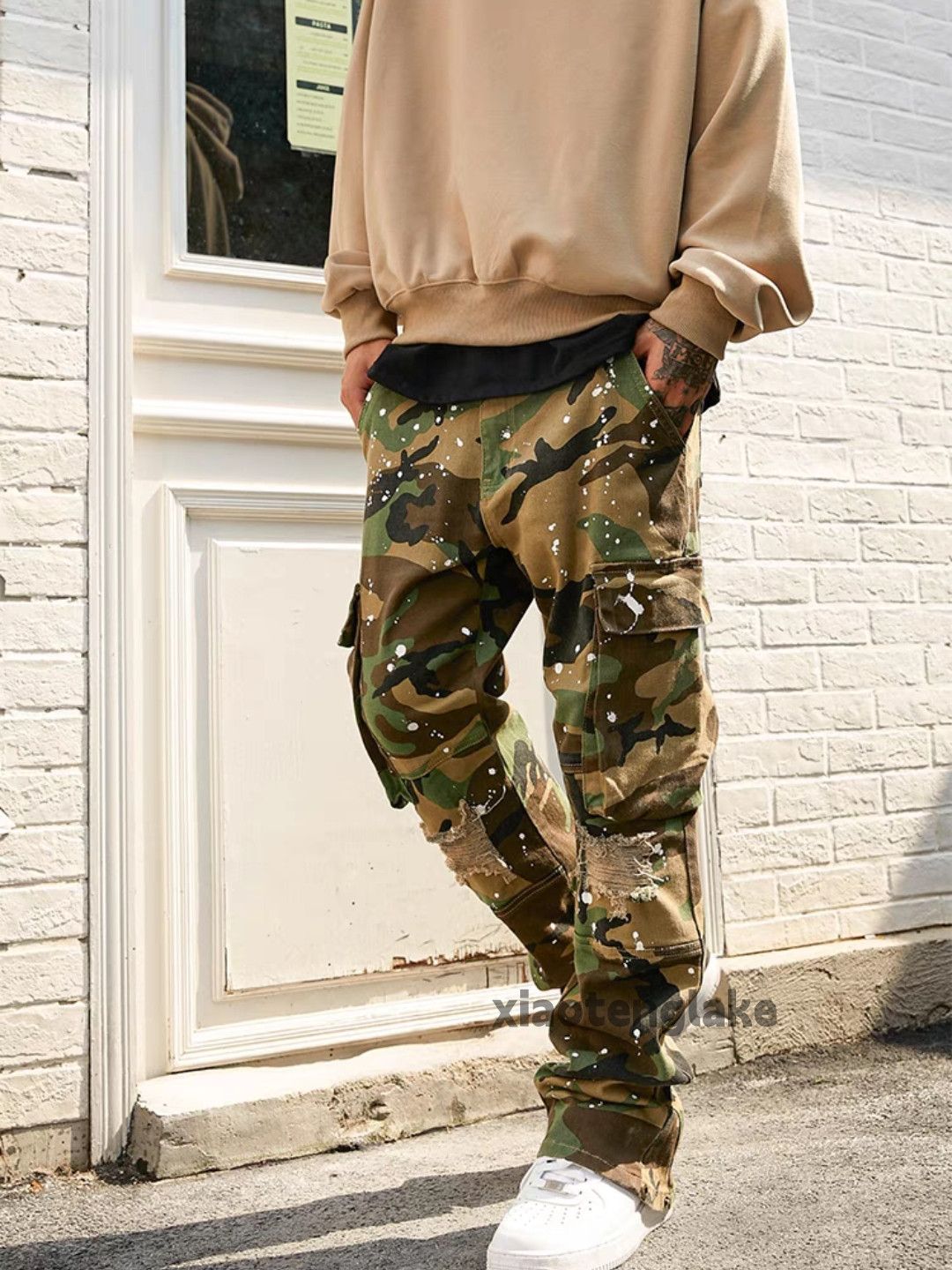 Designer × Japanese Brand × Vintage utility camo punk grunge bootcut hiphop paint cargo pants Size US 28 / EU 44 - 2 Thumbnail