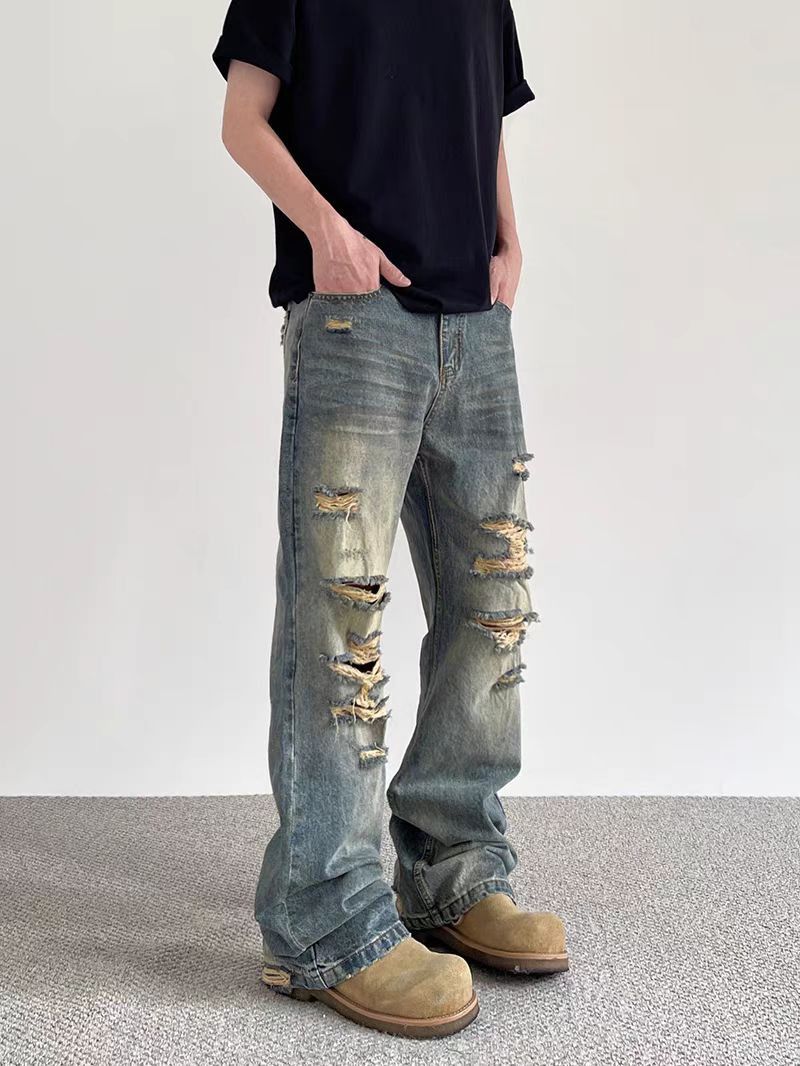 Japanese Brand × Jean Vintage high street yellow clay ripped straight leg jeans Size US 32 / EU 48 - 1 Thumbnail