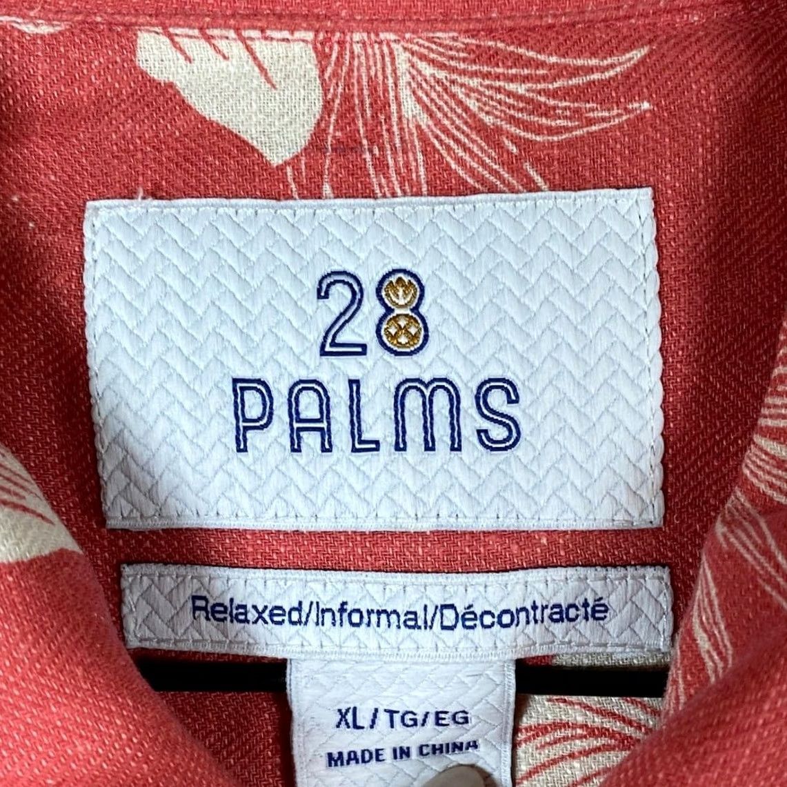 Vintage 28 Palms Shirt XL Salmon Floral Collared Button-Down Silk Linen Blend Short Sleeve Casual Mens Size US XL / EU 56 / 4 - 6 Thumbnail
