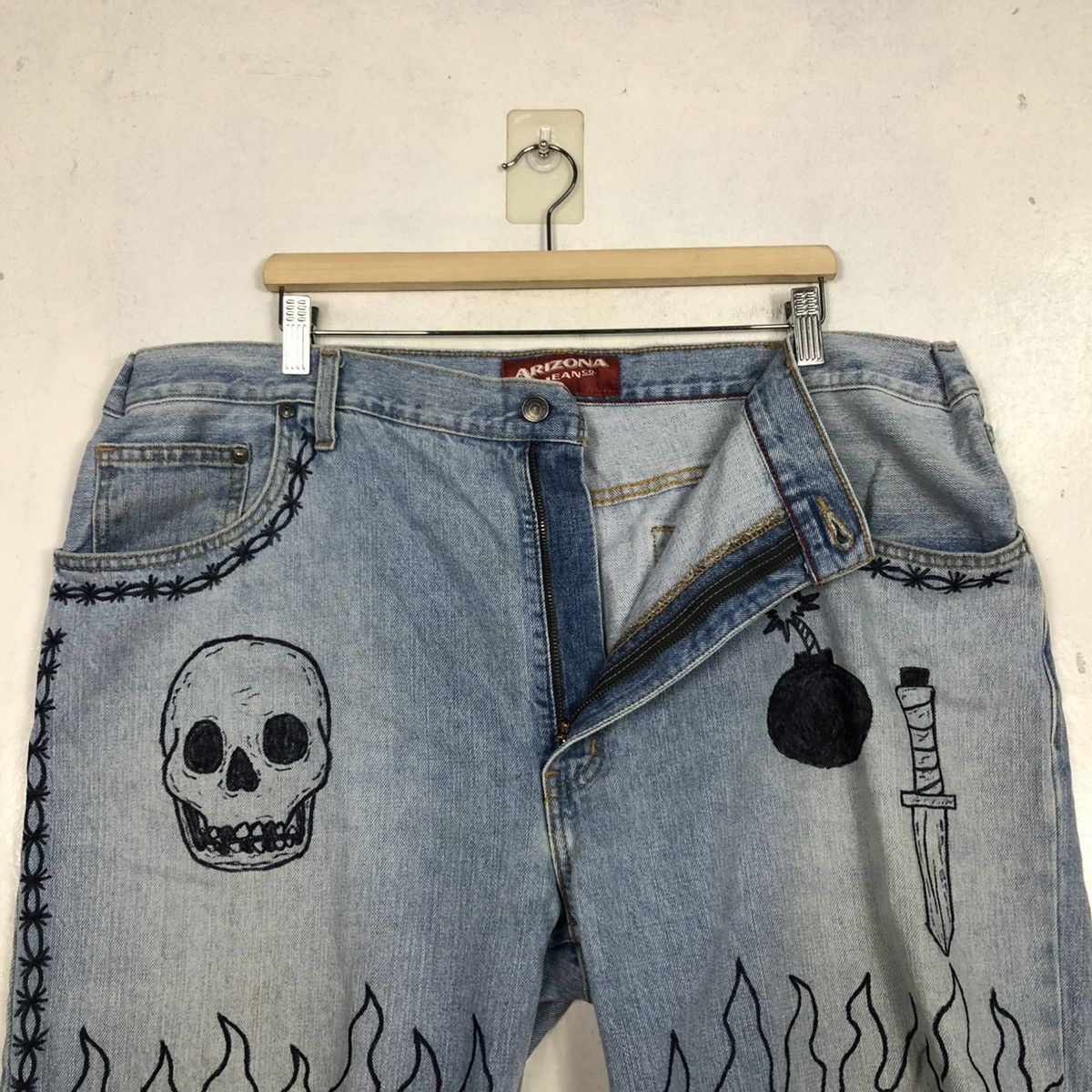 Vintage 🔥VINTAGE BIKER SHORT DENIM PANTS ARIZONA SKELETON DESIGN Size US 38 / EU 54 - 17 Thumbnail