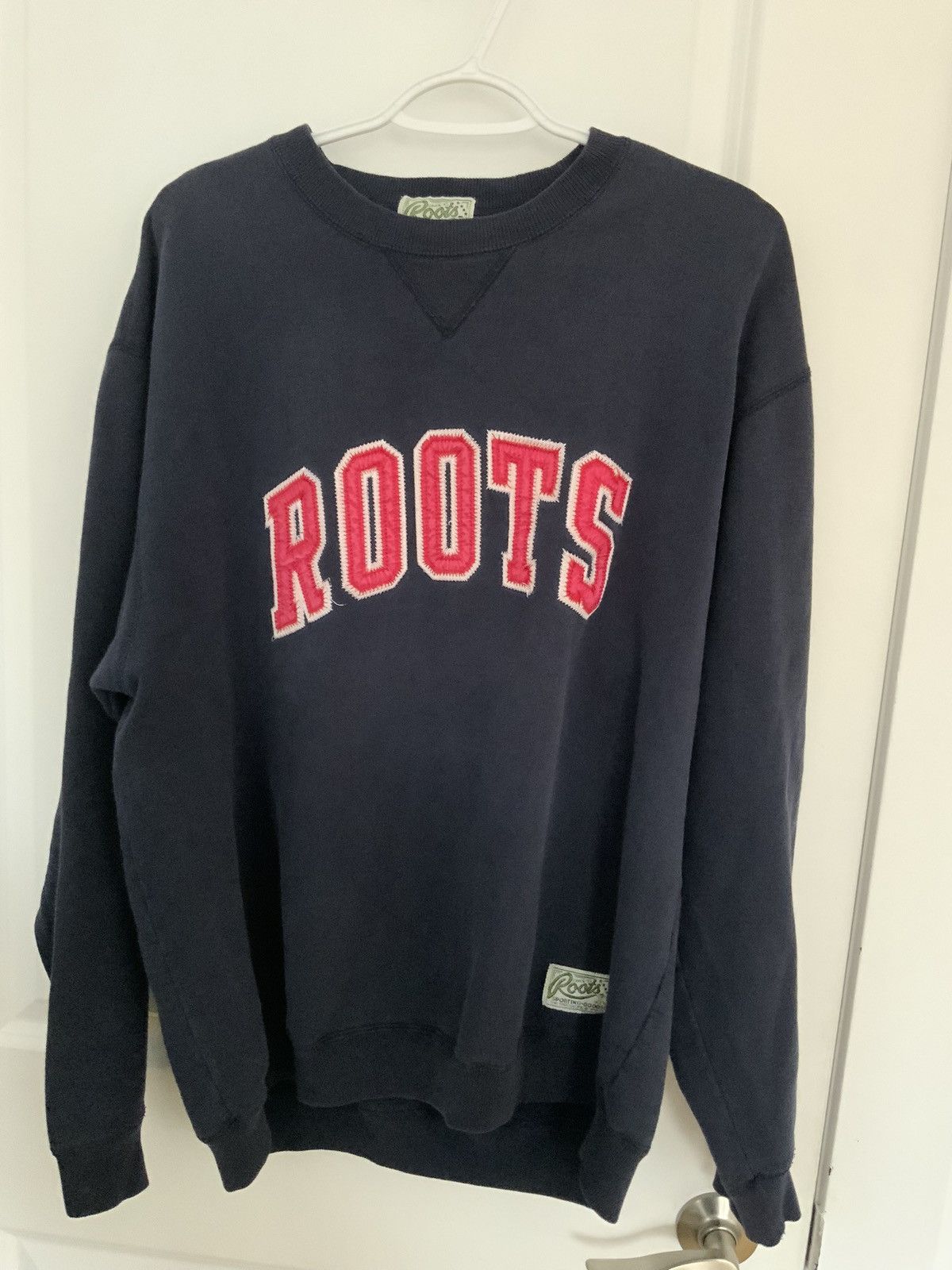 image of 1980S Vintage Roots Navy Sweater Logo, Men's (Size Large)
