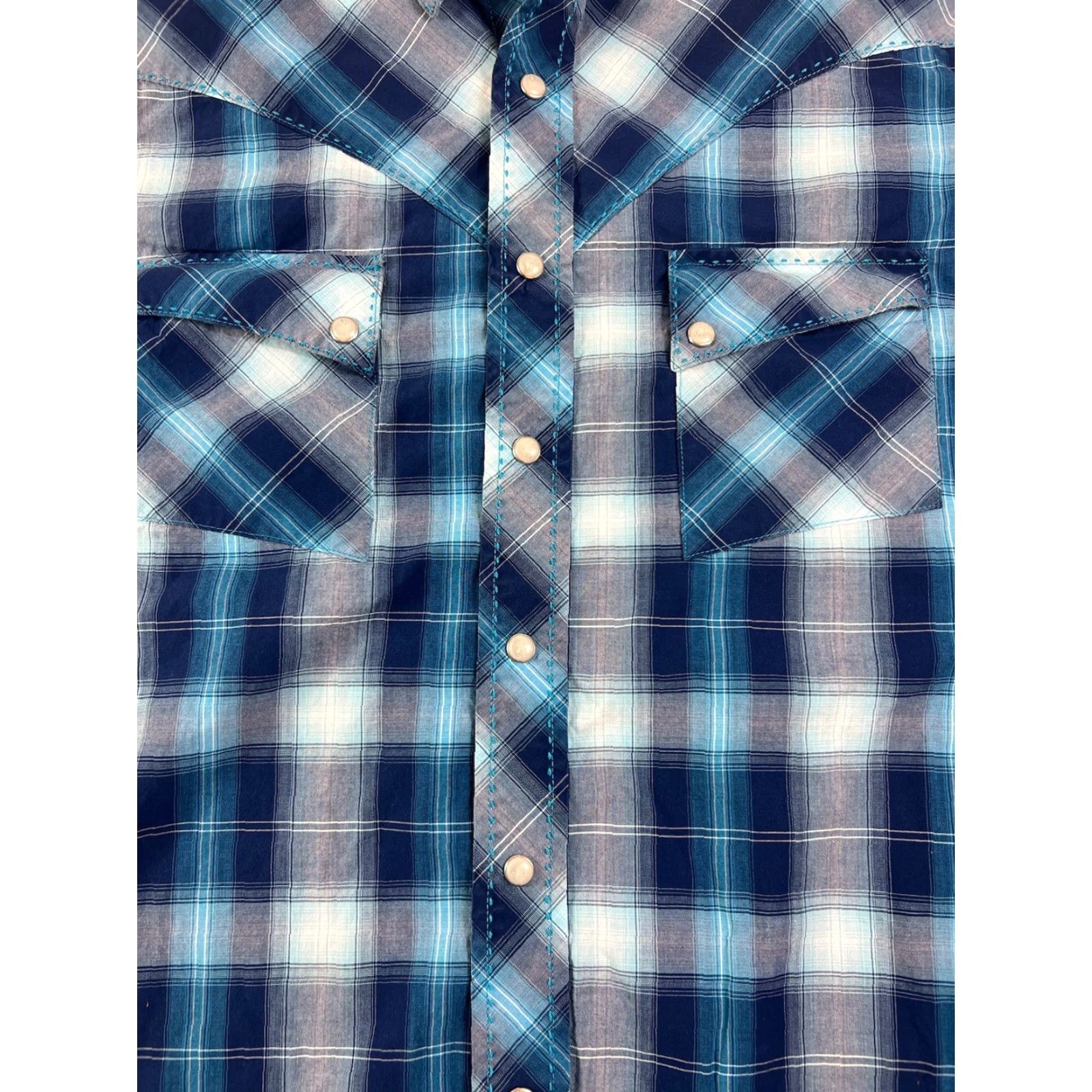 Wrangler VINTAGE Wrangler Shirt Western American Cowboys Pearl Snap Button Blue Large Mens Long Sleeve Button-Up Flannel Western Theme Size US L / EU 52-54 / 3 - 3 Thumbnail