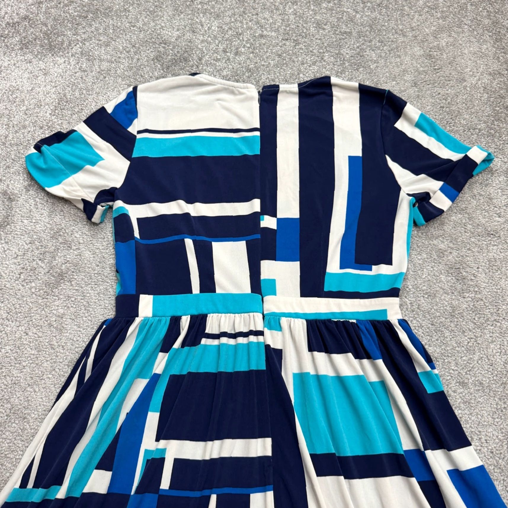 MAGGY LONDON Maggy London Geometric Dress A-Line Womens 6 Blue Short Sleeve Midi Size 28" / US 6 / IT 42 - 3 Thumbnail