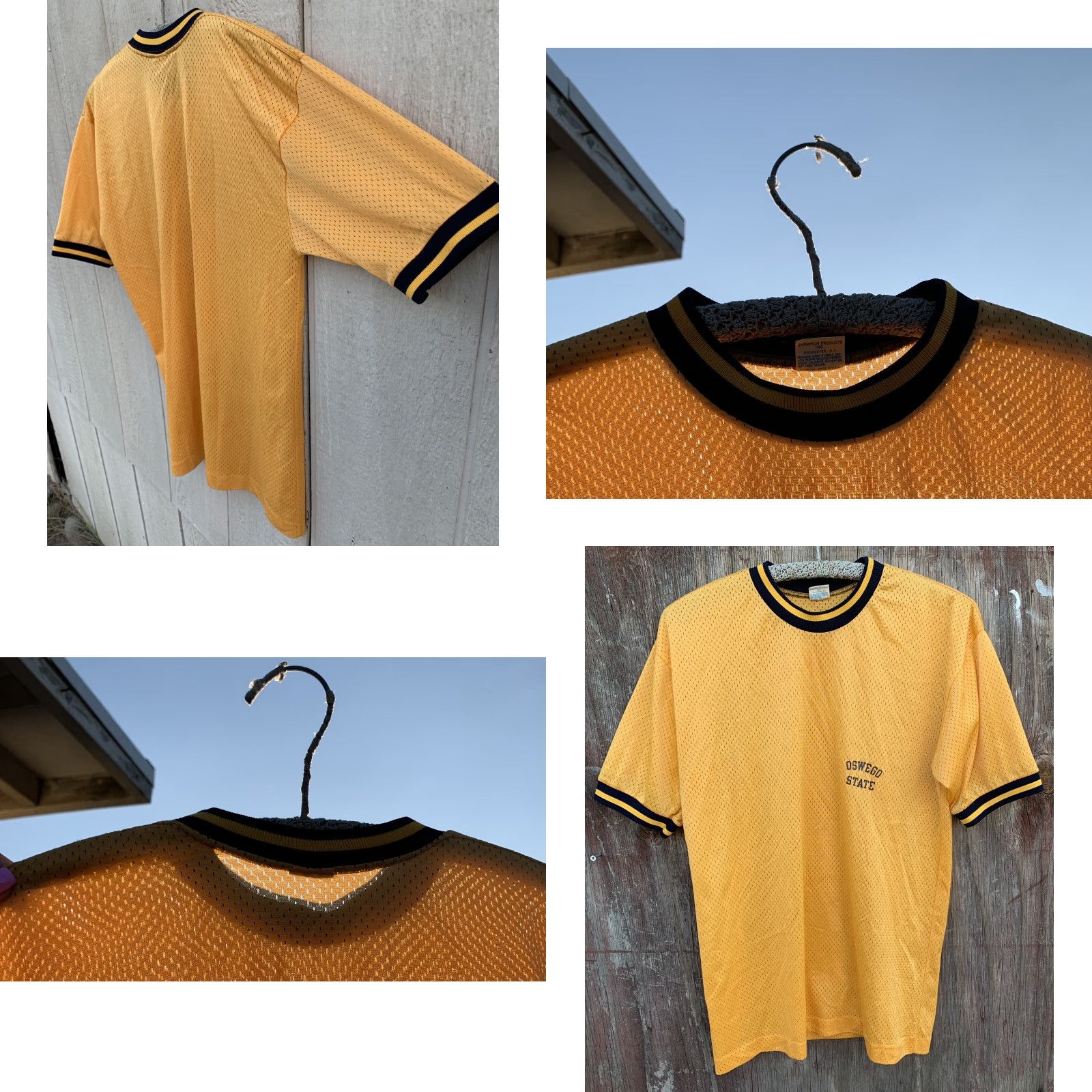 Champion VINTAGE Champion Oswego State Nylon Ringer Tee Graphic T Shirt Jersey Blue Bar L Shirt Men Yellow 1970s Women? Size US L / EU 52-54 / 3 - 8 Thumbnail