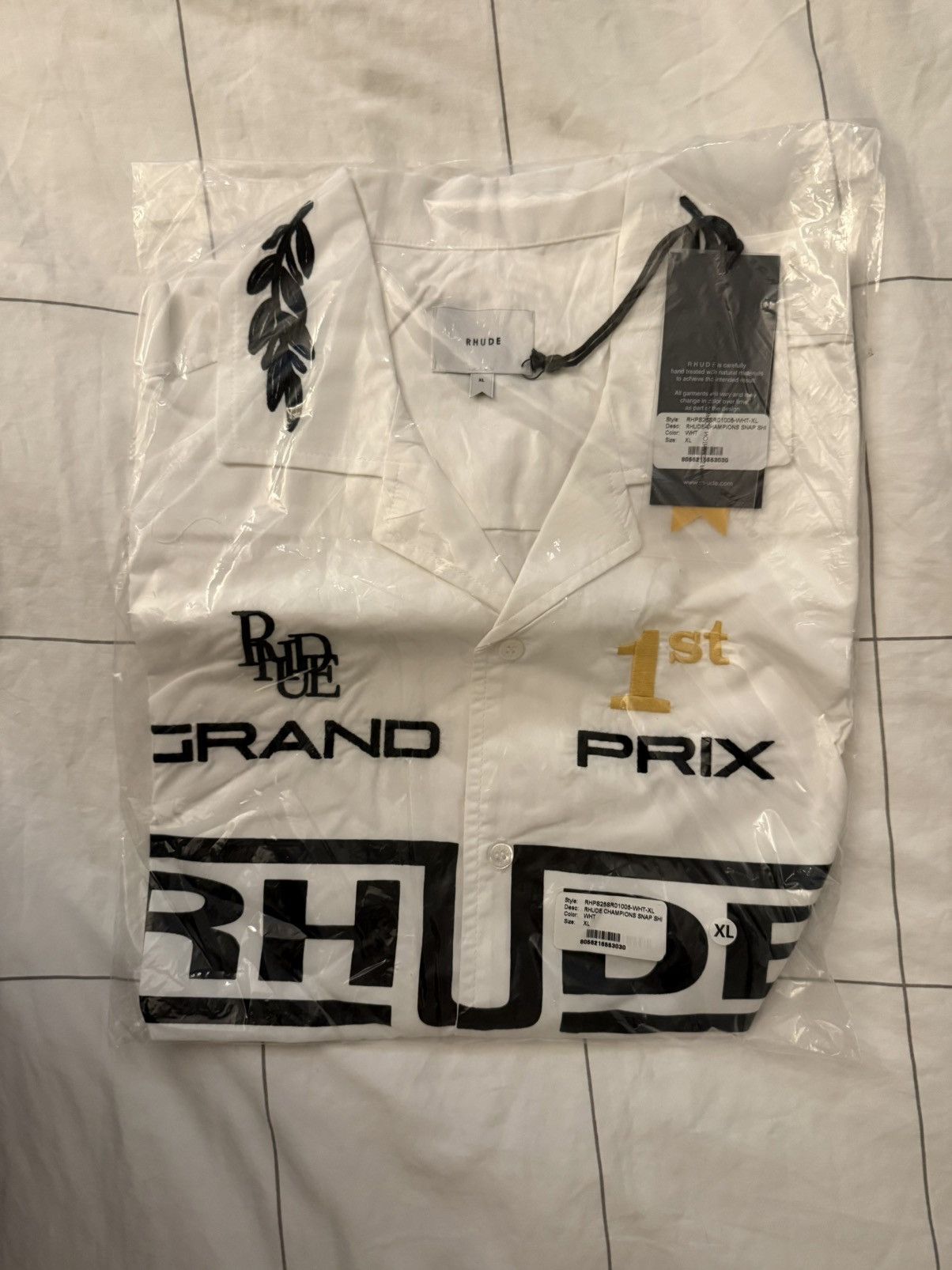 Rhude Rhude Champions Snap Shirt 'White' Relaxed Fit Embroidered Size US XL / EU 56 / 4 - 6 Thumbnail