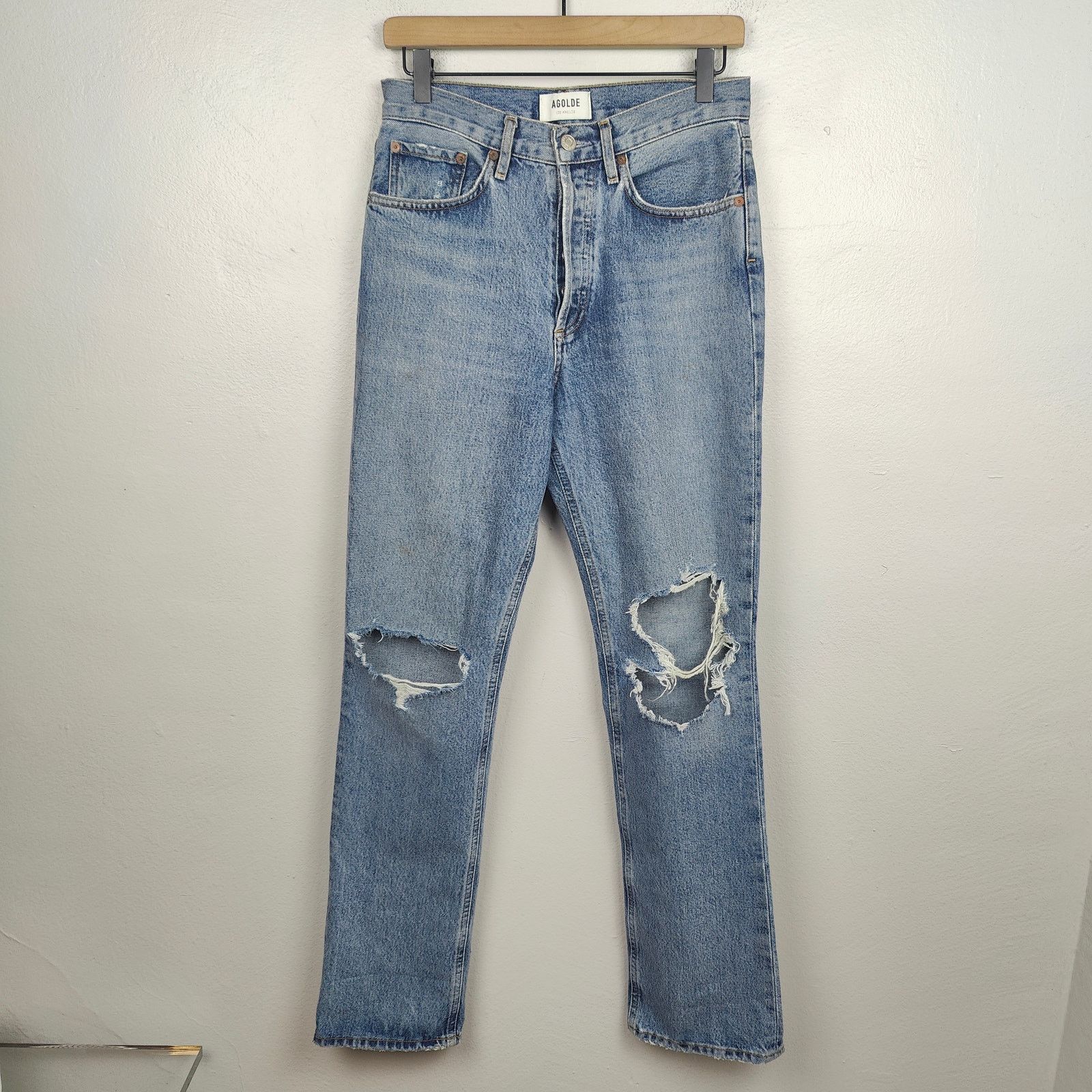 Agolde Agolde Lana Straight Jeans Womens 25 Backdrop Knee Rips Size 25" / US 0 / IT 36 - 1 Thumbnail