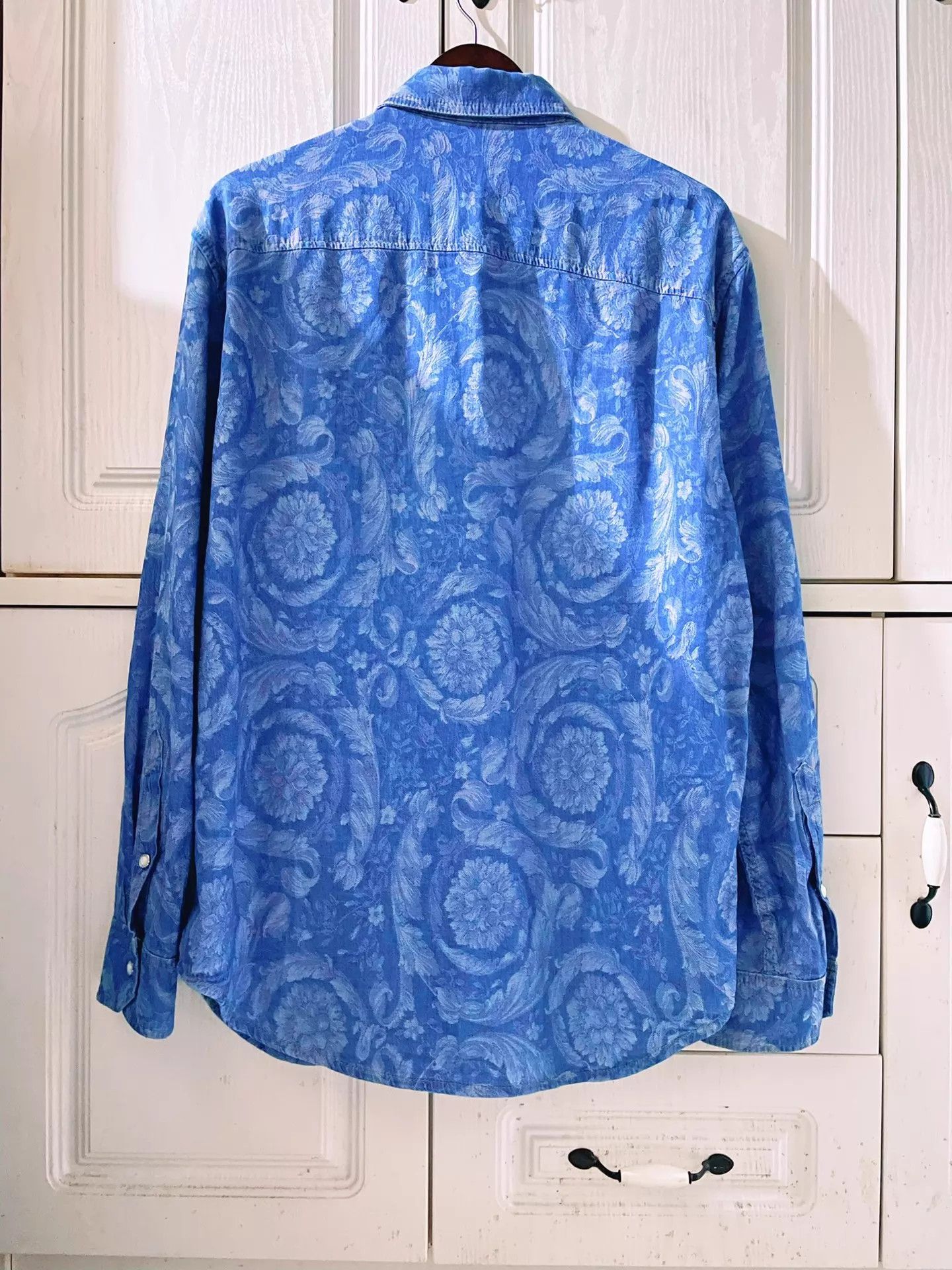 Versace Versace Runway Limited Baroque Blue Gold Denim Shirt 48 (M) Size US M / EU 48-50 / 2 - 2 Thumbnail