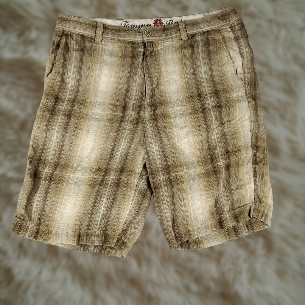 Tommy Bahama Tommy Bahama Shorts Mens Size 36 Brown Plaid Linen Casual Flat Front Chino Size US 36 / EU 52 - 1 Thumbnail