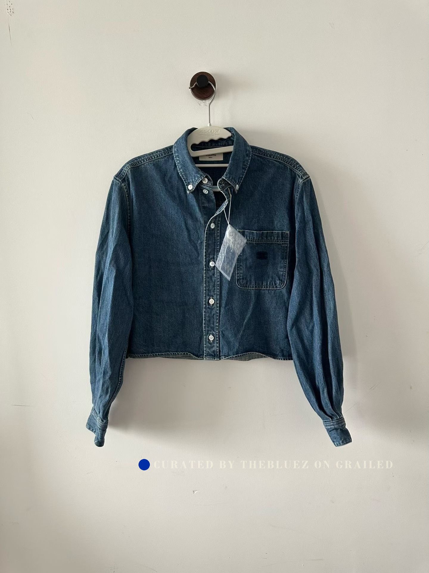 Celine Celine Triomphe Logo Short Denim Shirt Size S / US 4 / IT 40 - 1 Thumbnail