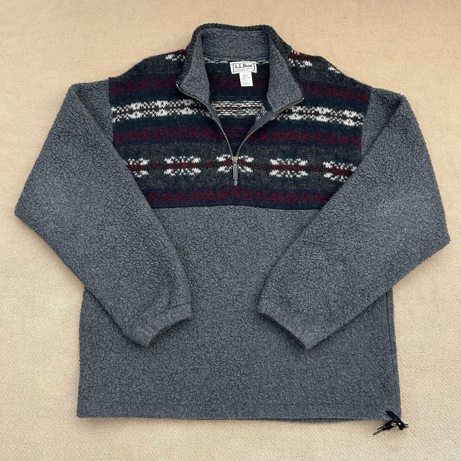 L.L. Bean × Vintage 80s Wool Knit Fair Isle Fleece Zip Pullover Jacket Medium Size US M / EU 48-50 / 2 - 1 Thumbnail