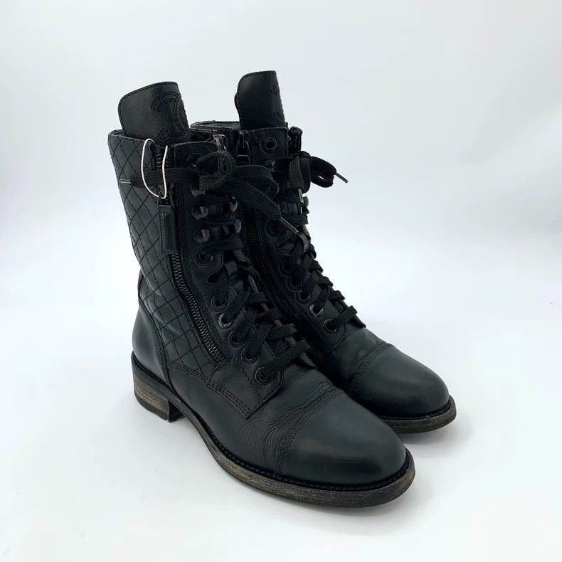 Chanel Chanel Black Quilted LaceUp Ankle Boots -2505 Size US 6.5 / EU 39-40 - 2 Thumbnail