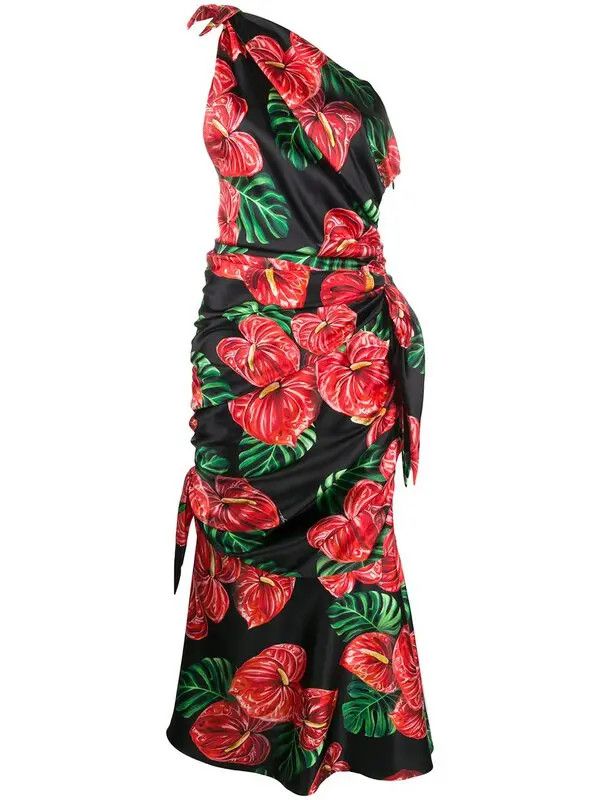 Dolce & Gabbana o1y0825 One-Shoulder Midi Dress in Multicolor Size XS / US 0-2 / IT 36-38 - 1 Thumbnail