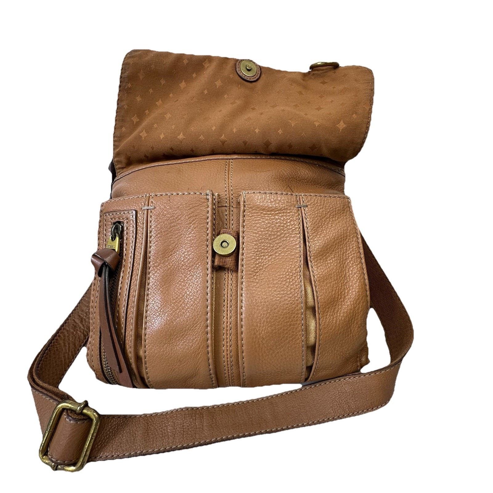 Fossil Fossil MorganTraveler Caramel PebbledLeather Bag Messenger Size ONE SIZE - 3 Thumbnail