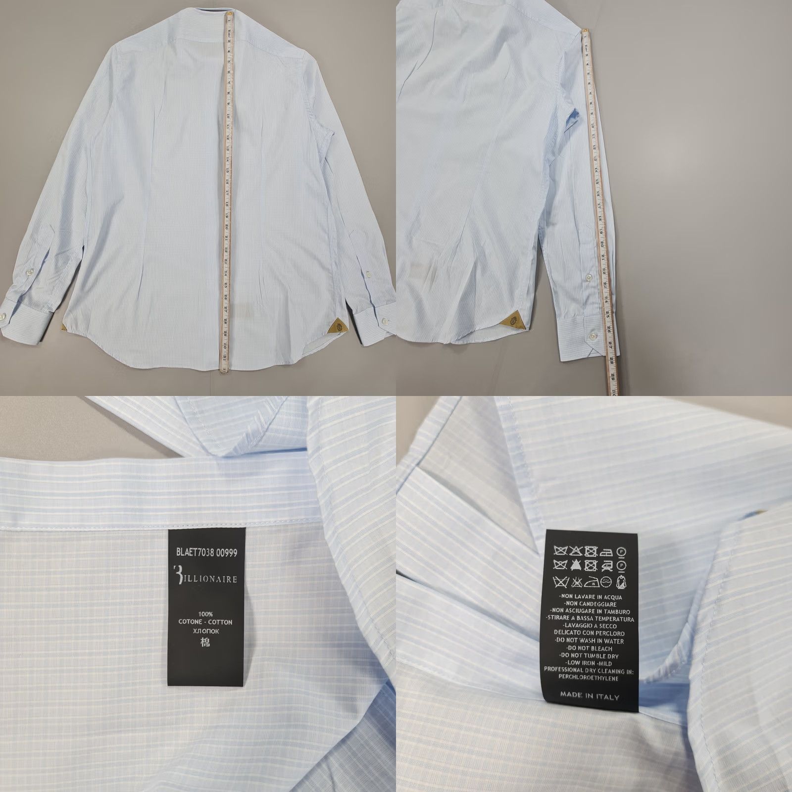 Vintage Billionaire Couture Mens Shirt Light Blue XL 17 Check Cotton Button Up Size US XL / EU 56 / 4 - 9 Thumbnail