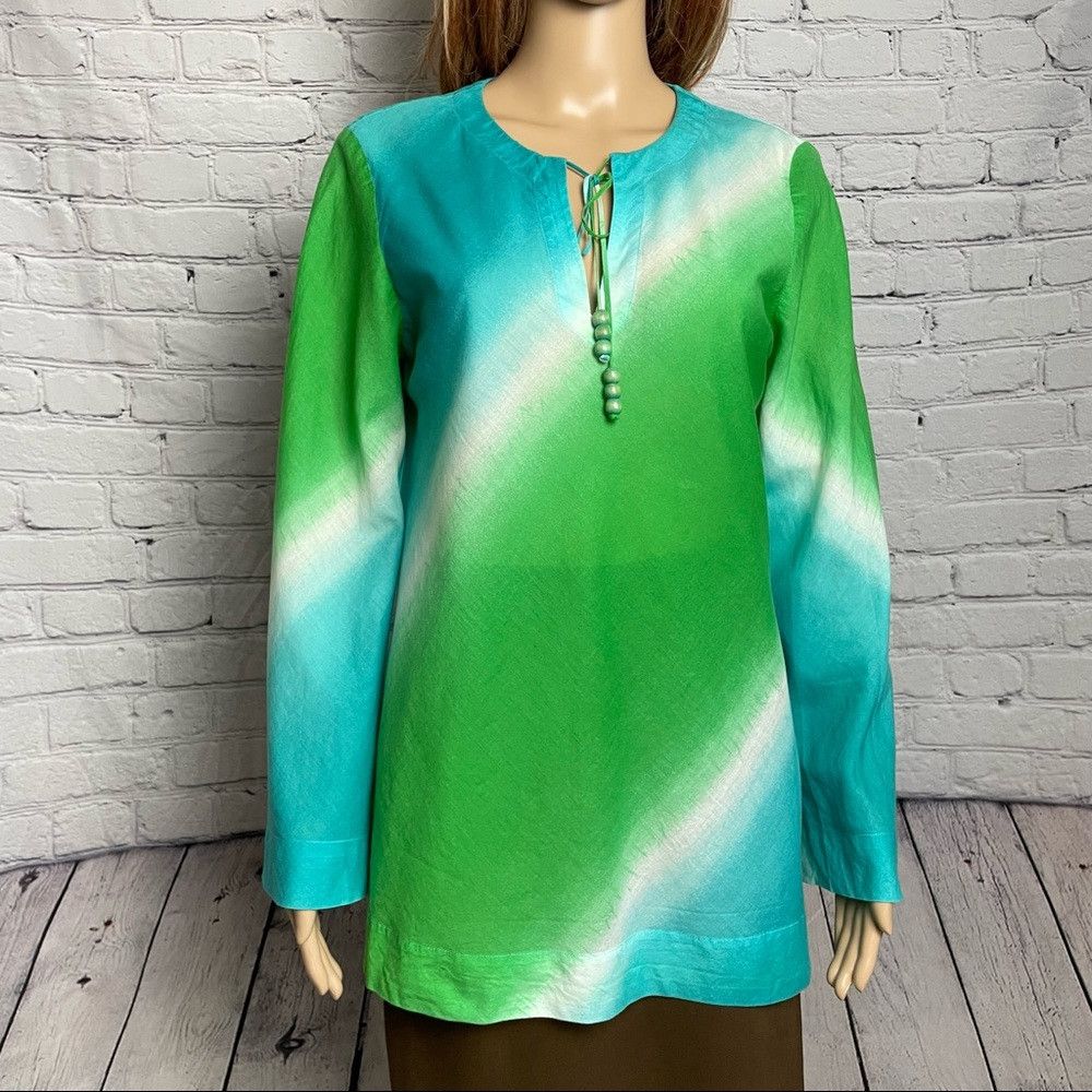 Jones New York Jones New York Cotton Tie Dye Tunic Blue Green Blouse Size Size M / US 6-8 / IT 42-44 - 2 Thumbnail