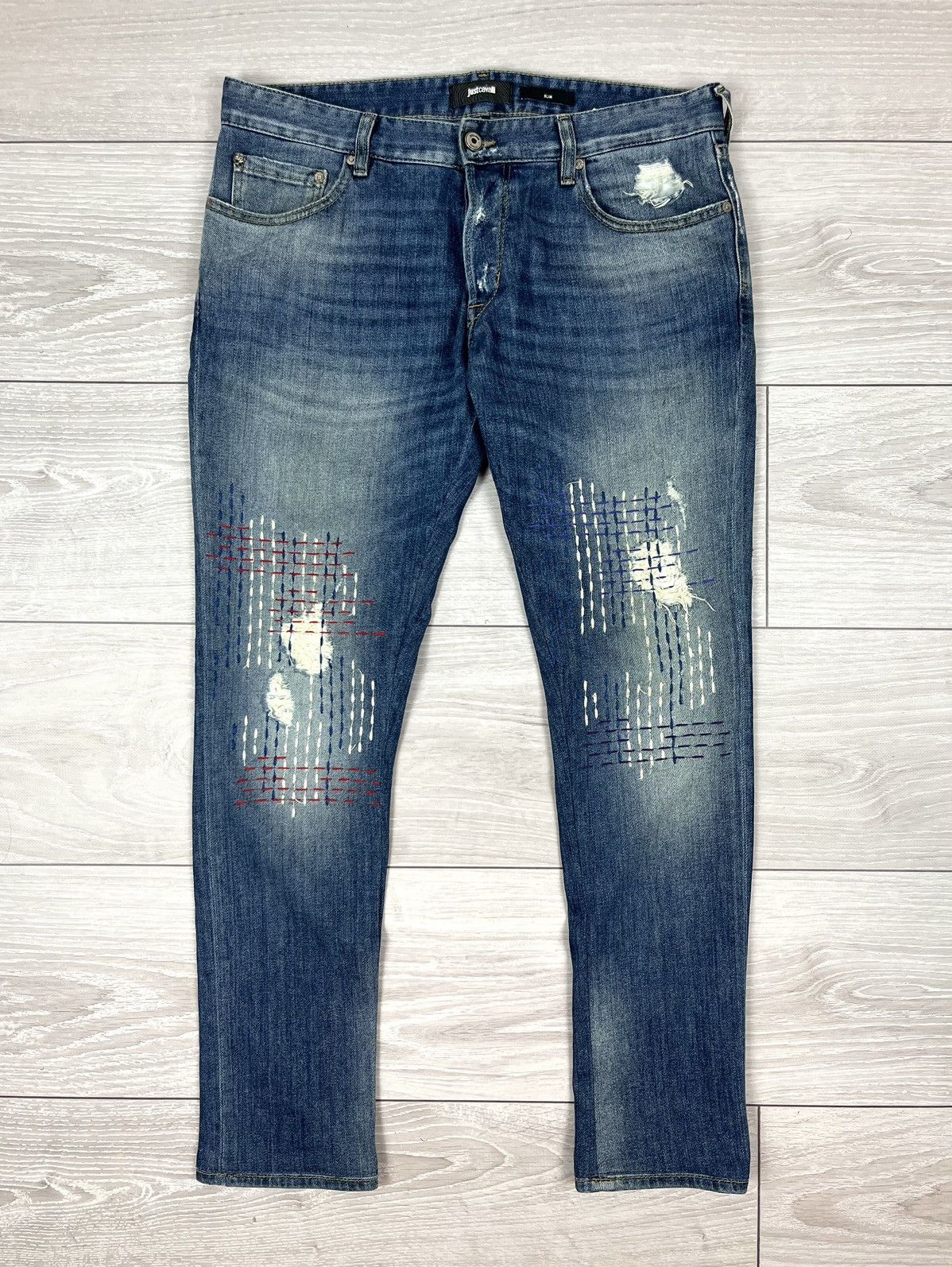 Just Cavalli Just Cavalli Italy Blue Denim Patchwork Slim Jeans Pants Size US 34 / EU 50 - 1 Thumbnail