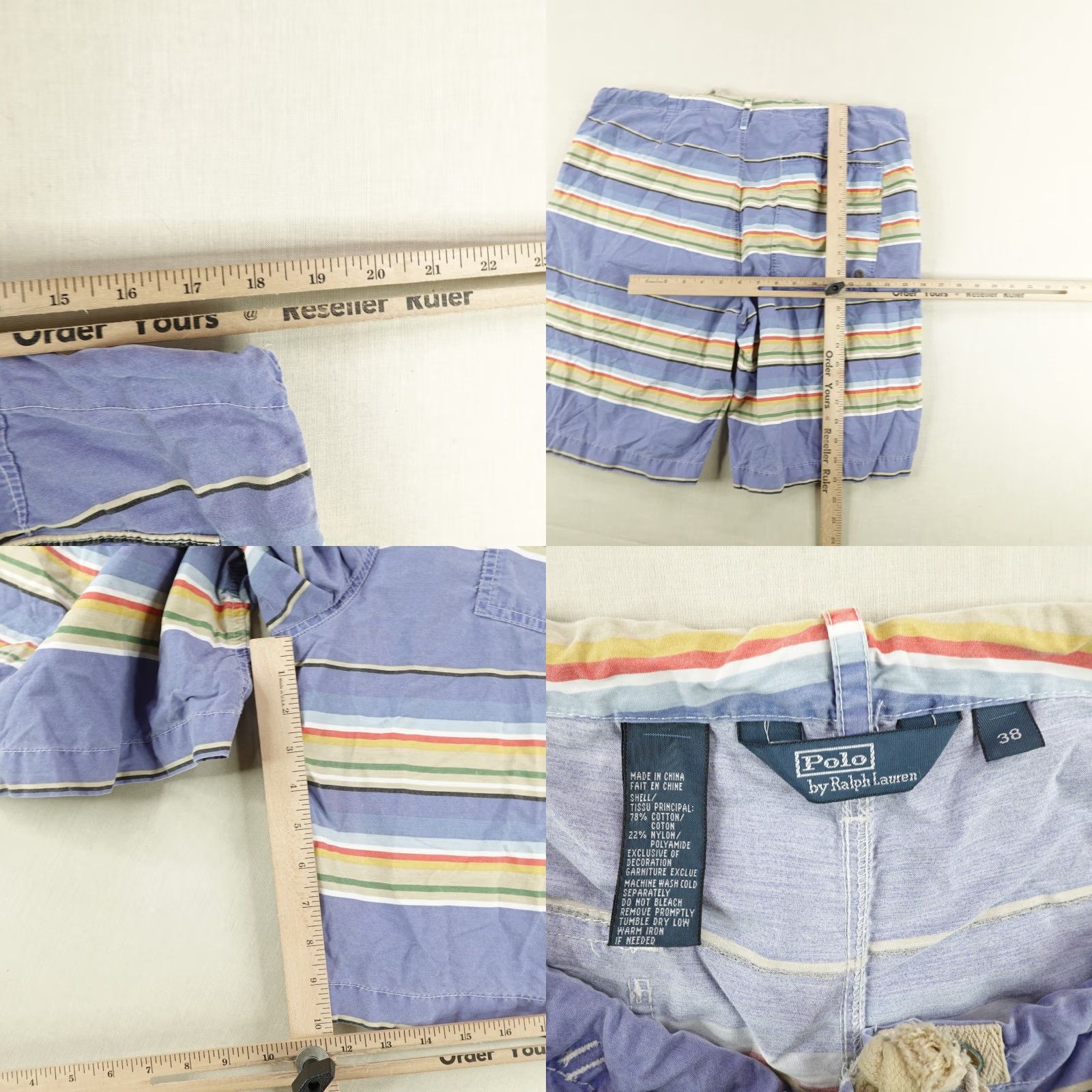 Polo Ralph Lauren VINTAGE Polo Ralph Lauren Board Shorts Men 38 Blue Striped Cotton Nylon 90s Beach Surf Lifeguard Pockets Drawstring Mens Size US M / EU 48-50 / 2 - 8 Thumbnail